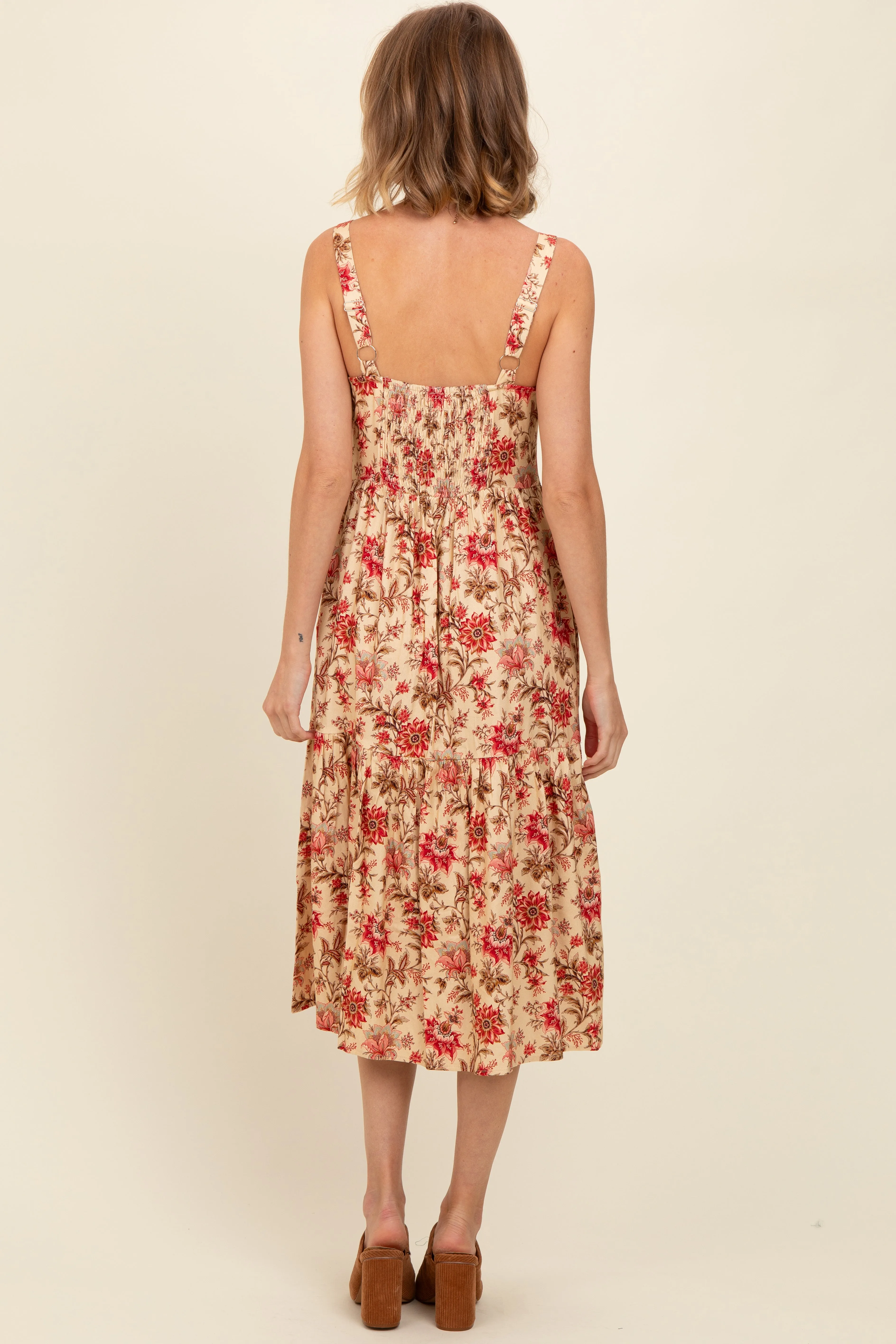 Cream Floral Sweetheart Neck Button Down Midi Dress sold by Pinkblush product image thumbnail 2