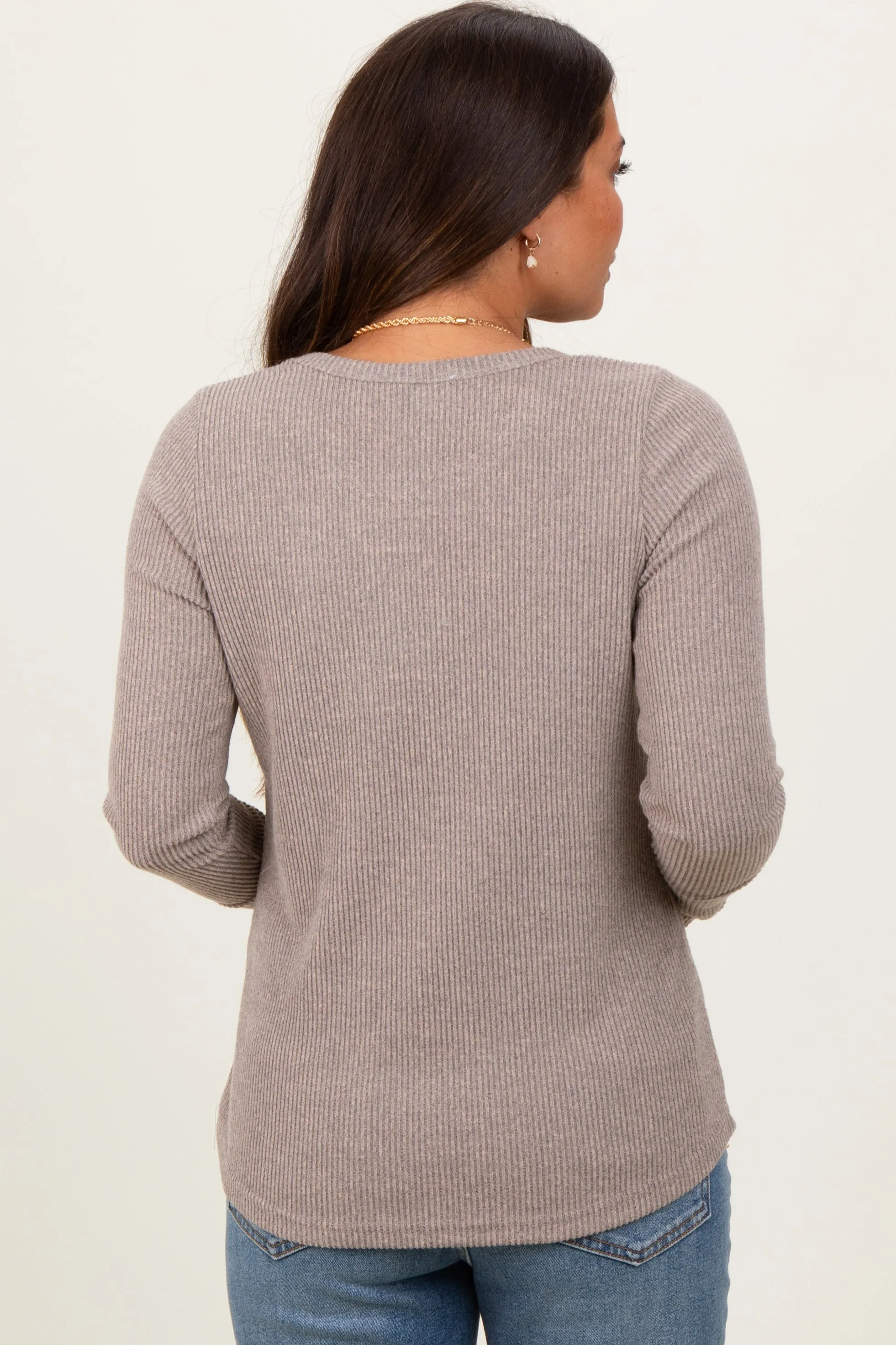 Taupe Ribbed Knit Button Detail Long Sleeve Maternity Top sold by Pinkblush product image thumbnail 4