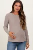 Taupe Ribbed Knit Button Detail Long Sleeve Maternity Top sold by Pinkblush