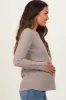 Taupe Ribbed Knit Button Detail Long Sleeve Maternity Top sold by Pinkblush