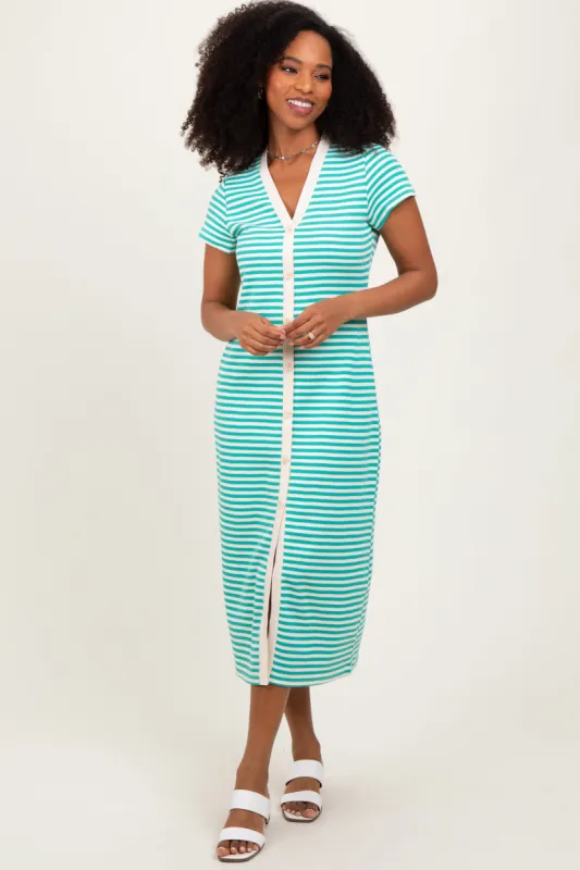Jade Striped Button Down Midi Dress sold by Pinkblush
