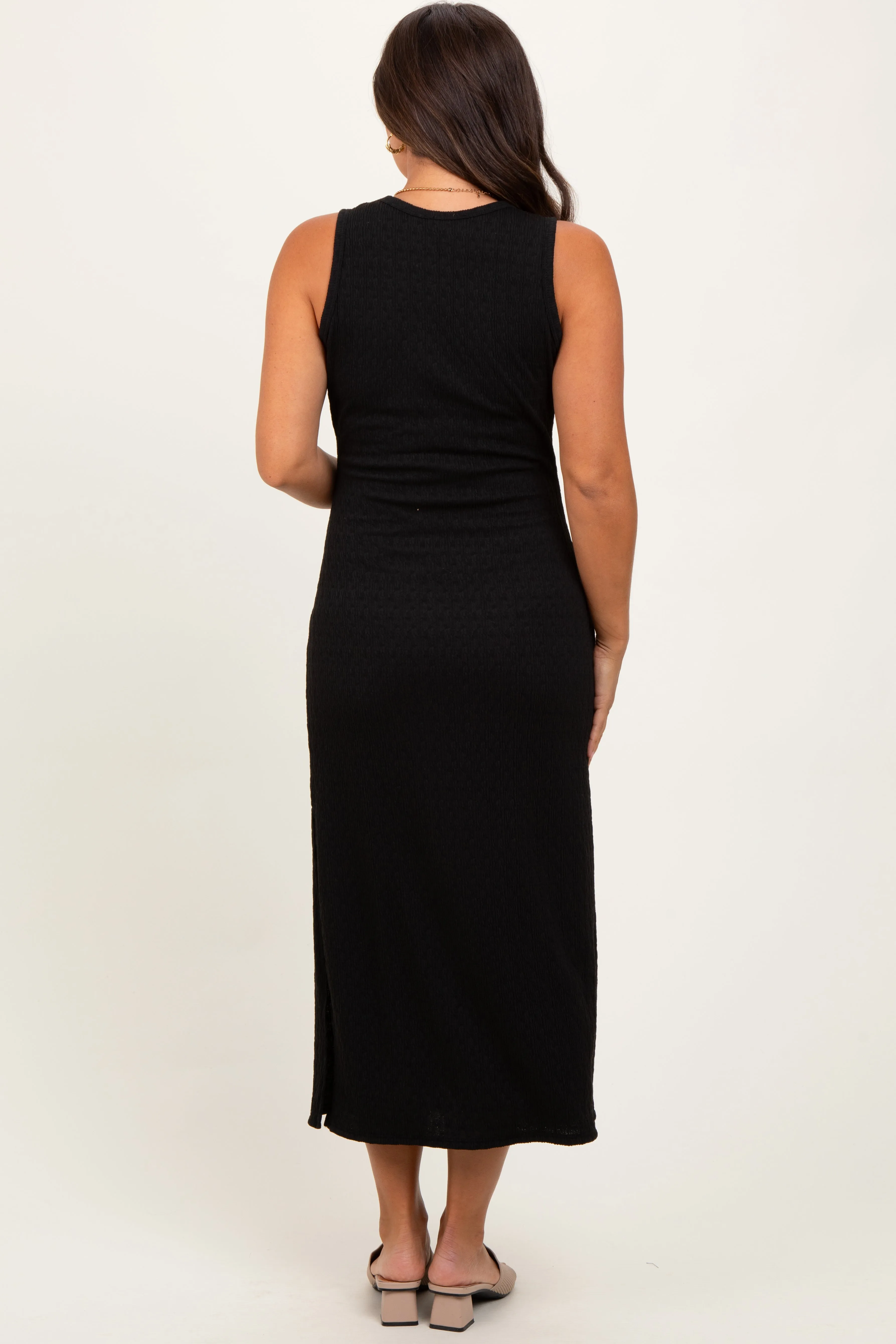 Black Jacquard Sleeveless Side Slit Maternity Midi Dress sold by Pinkblush product image thumbnail 4