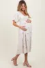 Cream Ribbon Print Smocked Maternity Midi Dress sold by Pinkblush