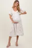 Cream Ribbon Print Smocked Maternity Midi Dress sold by Pinkblush