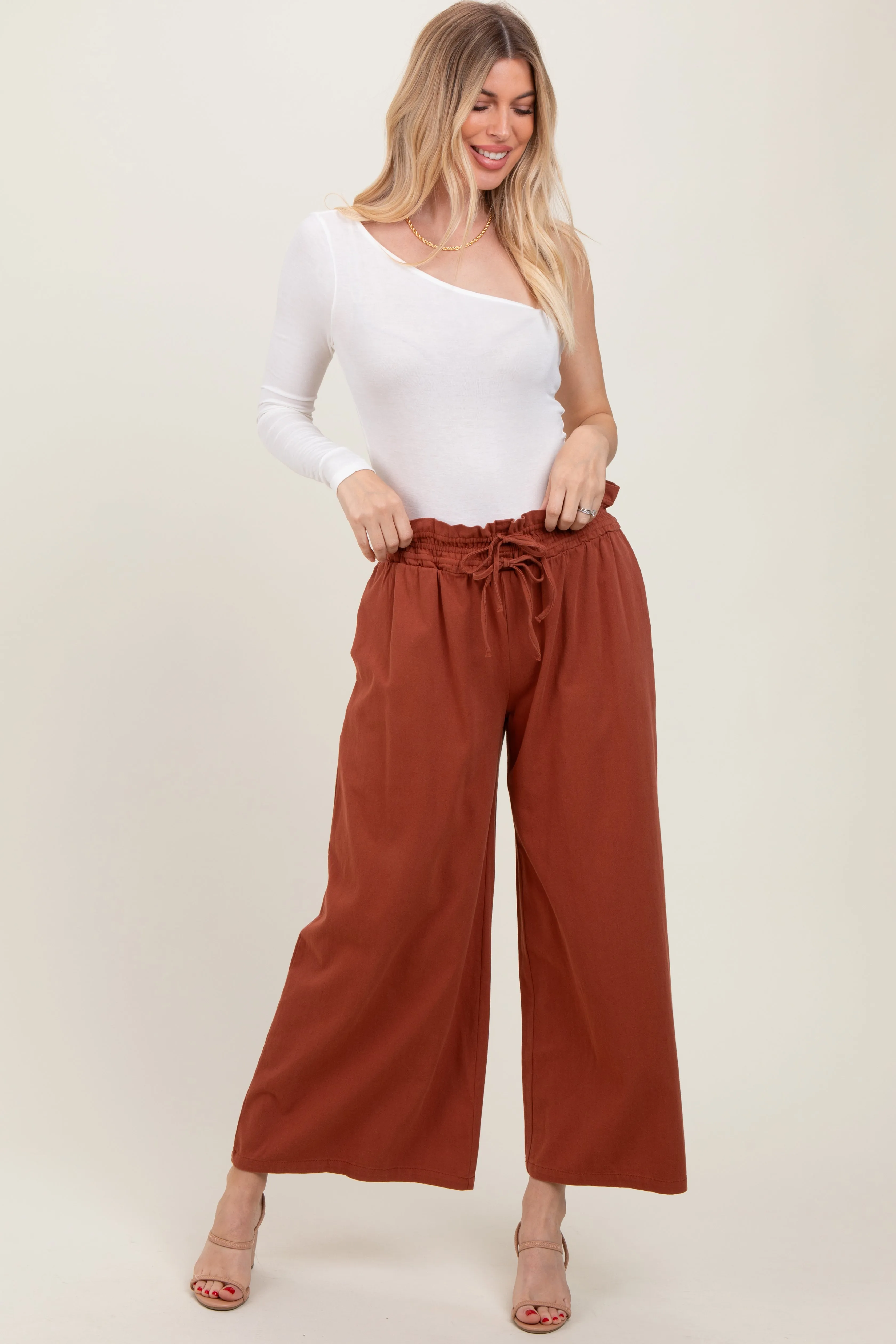 Rust Flowy Cropped Pant sold by Pinkblush