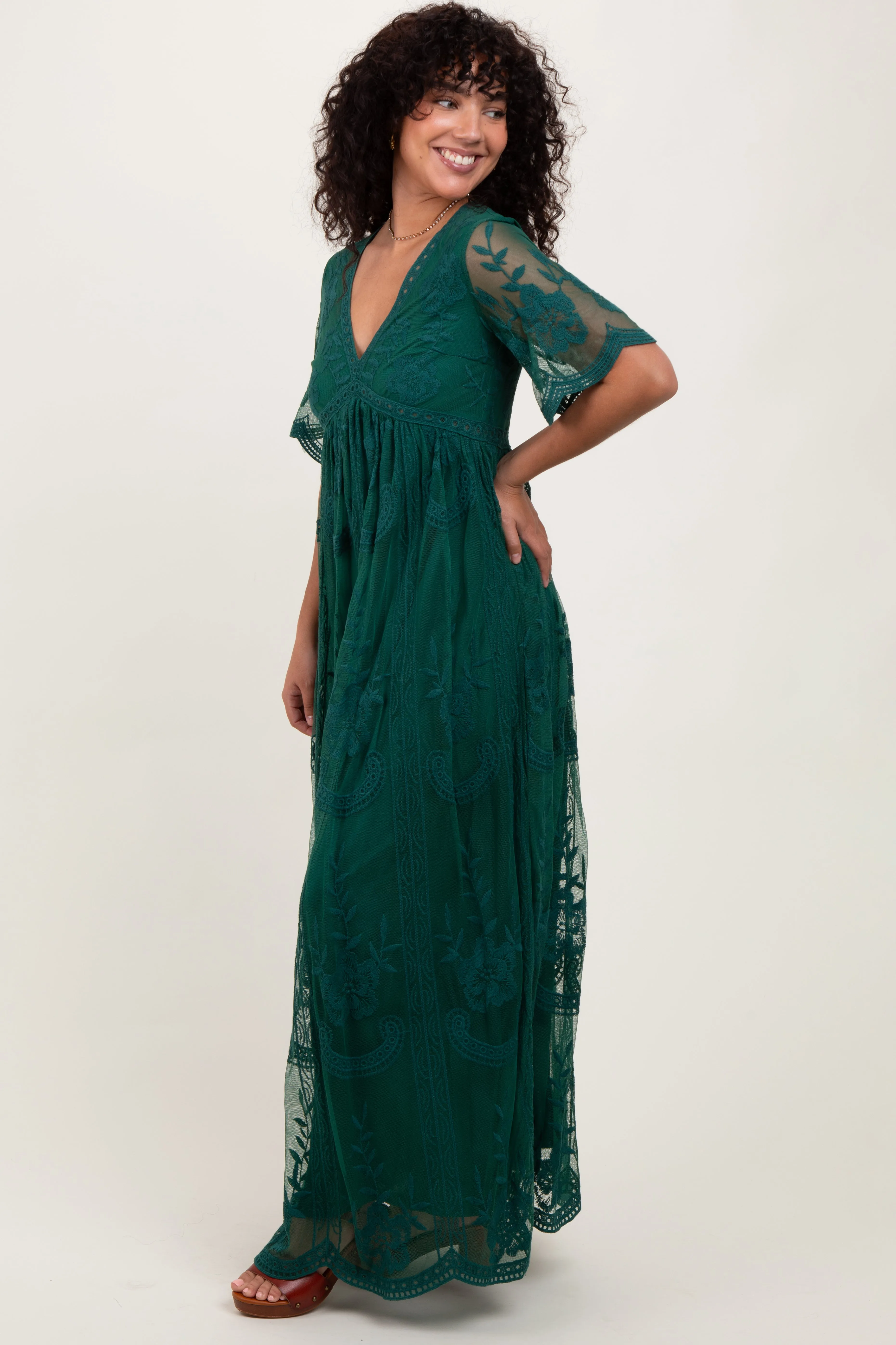 Green Lace Mesh Overlay Maxi Dress sold by Pinkblush product image thumbnail 3