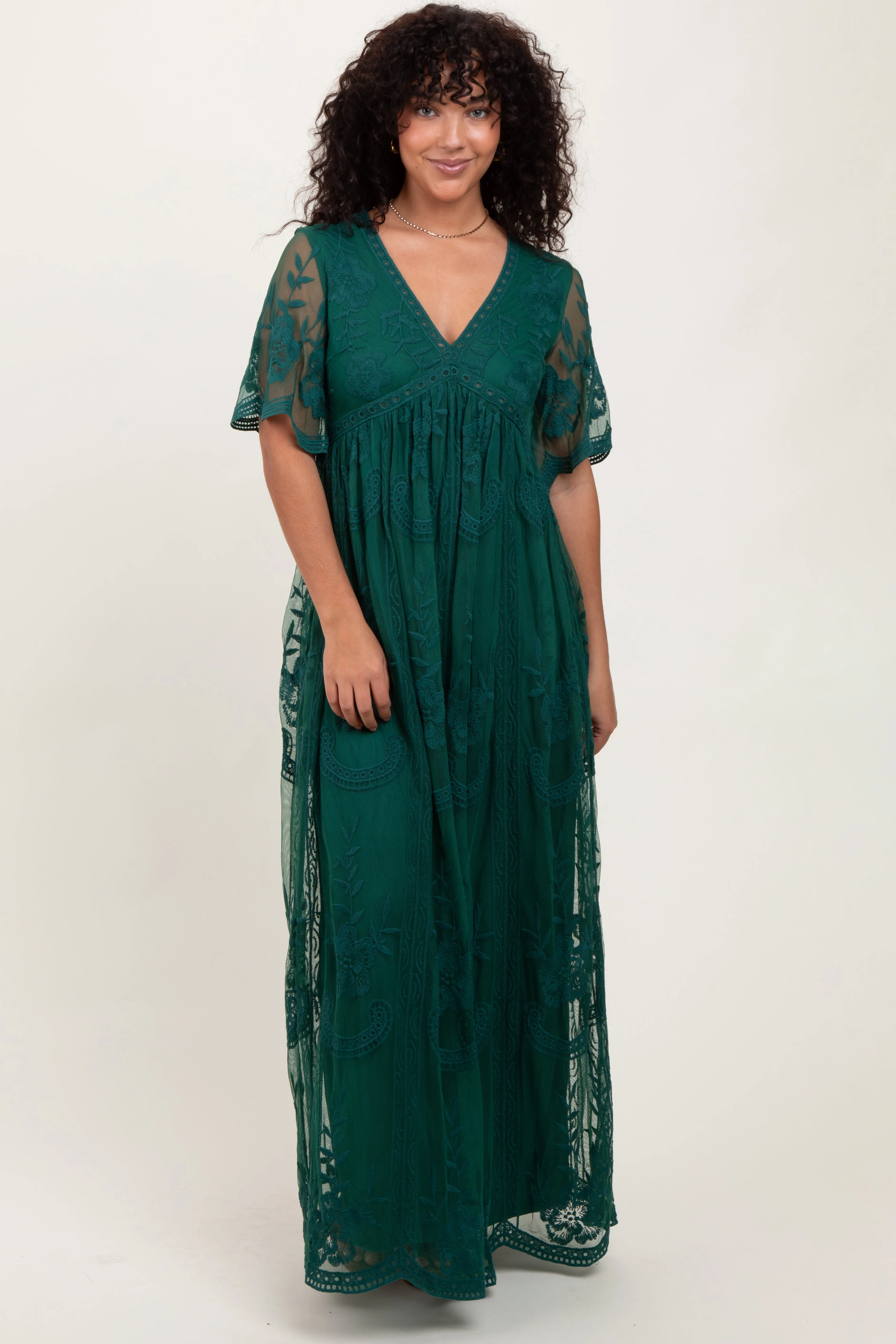 Green Lace Mesh Overlay Maxi Dress sold by Pinkblush