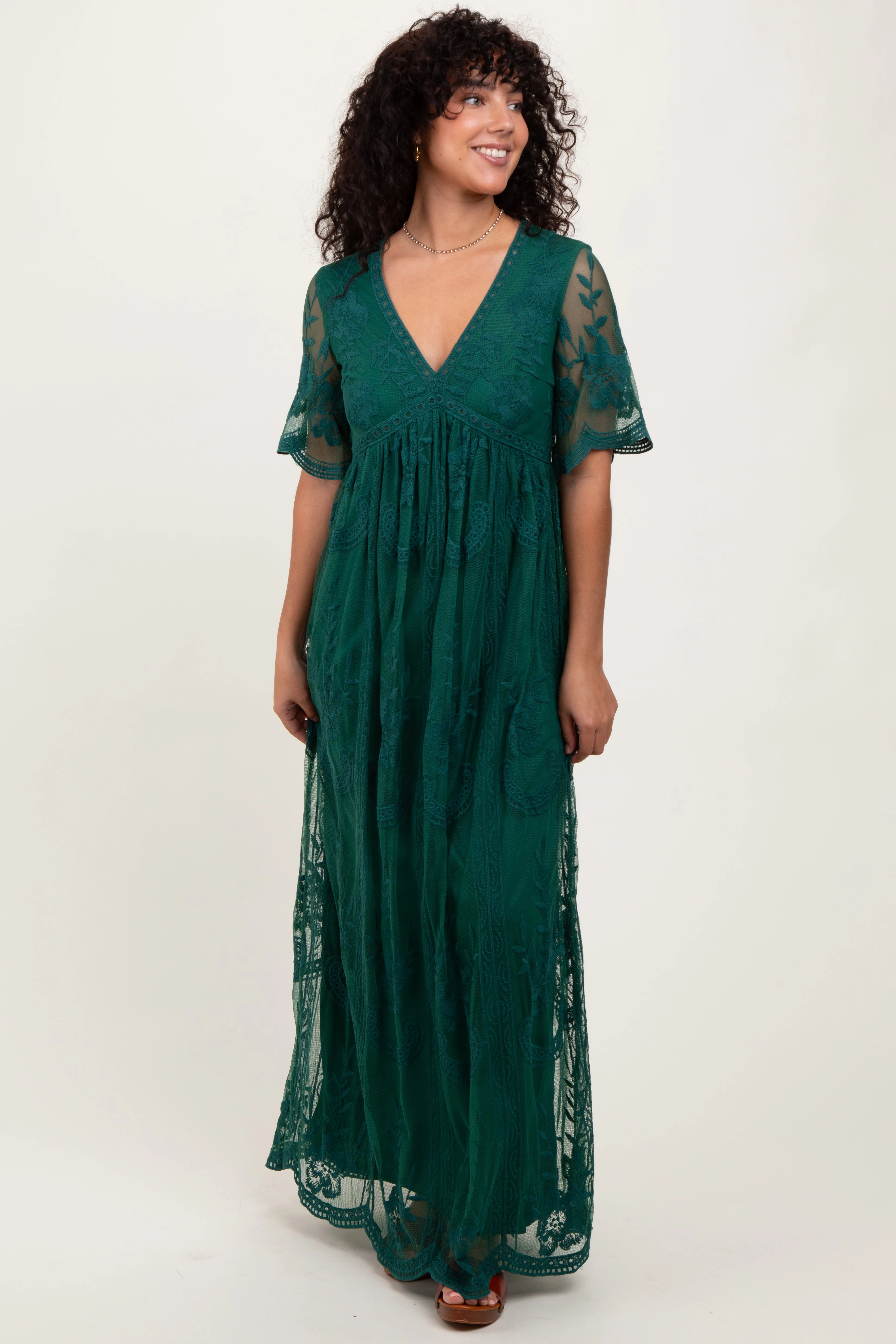 Green Lace Mesh Overlay Maxi Dress sold by Pinkblush product image thumbnail 2