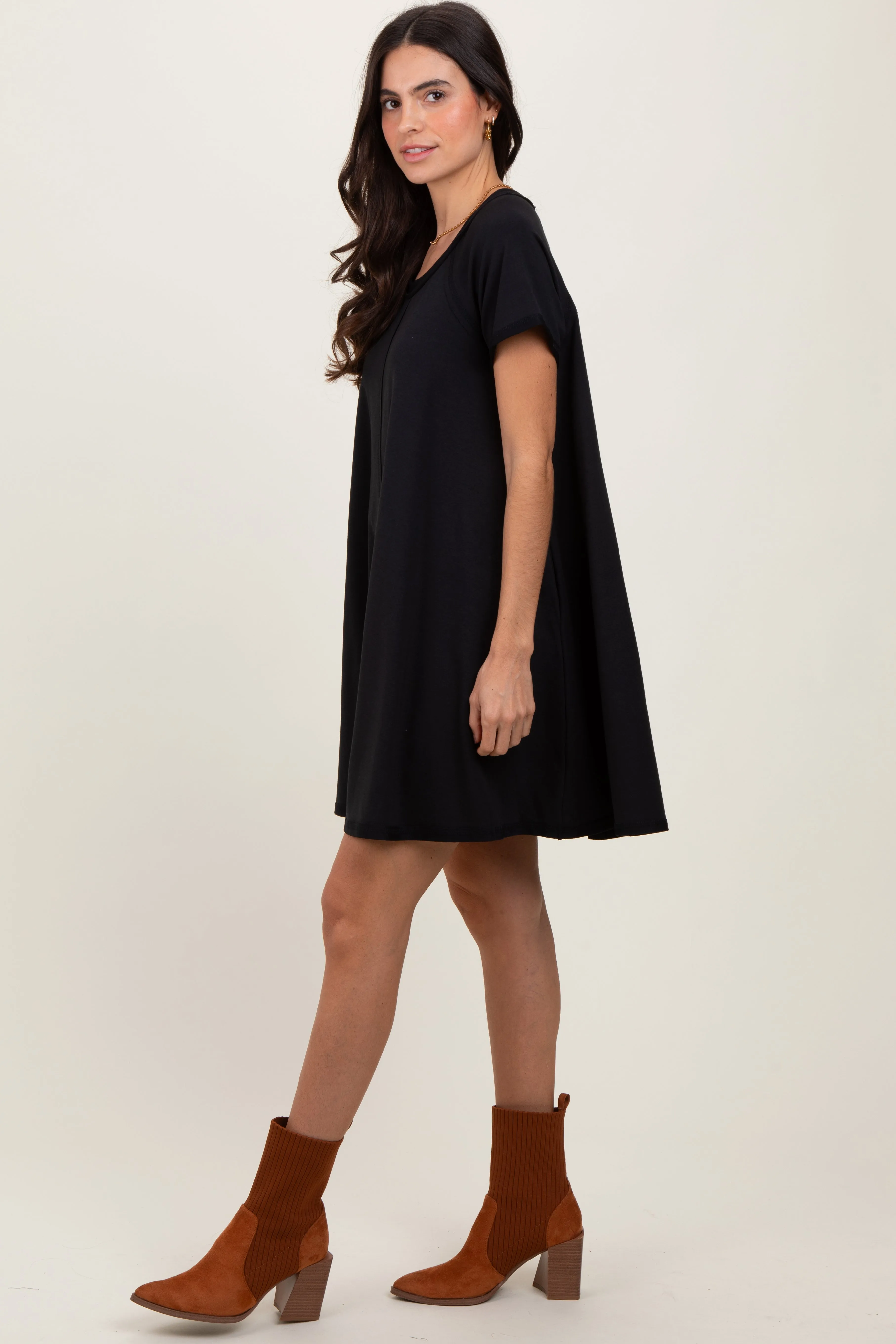 Black French Terry Basic Short Sleeve Mini Dress sold by Pinkblush product image thumbnail 3
