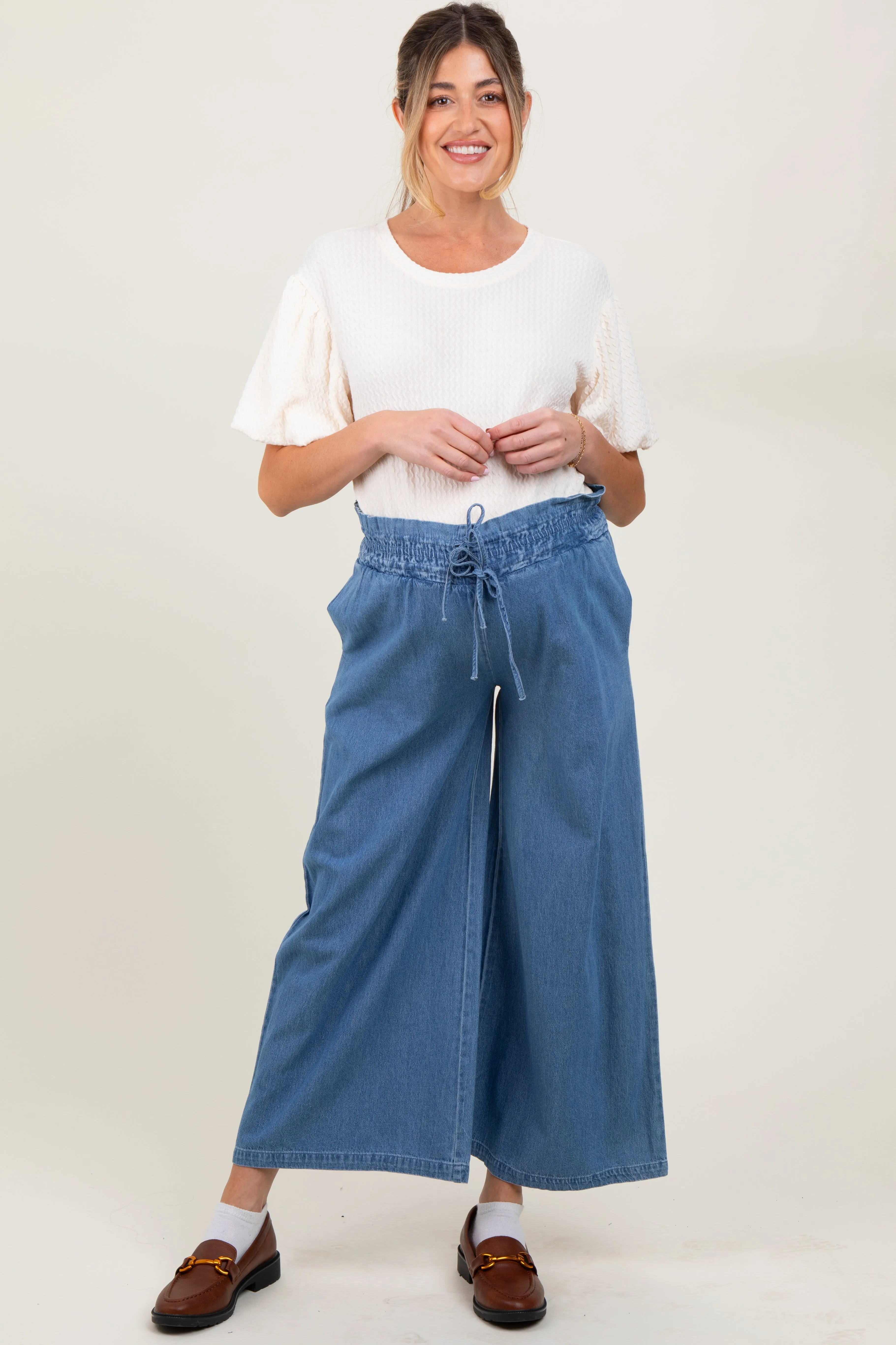 Denim Flowy Cropped Maternity Pant sold by Pinkblush product image thumbnail 2