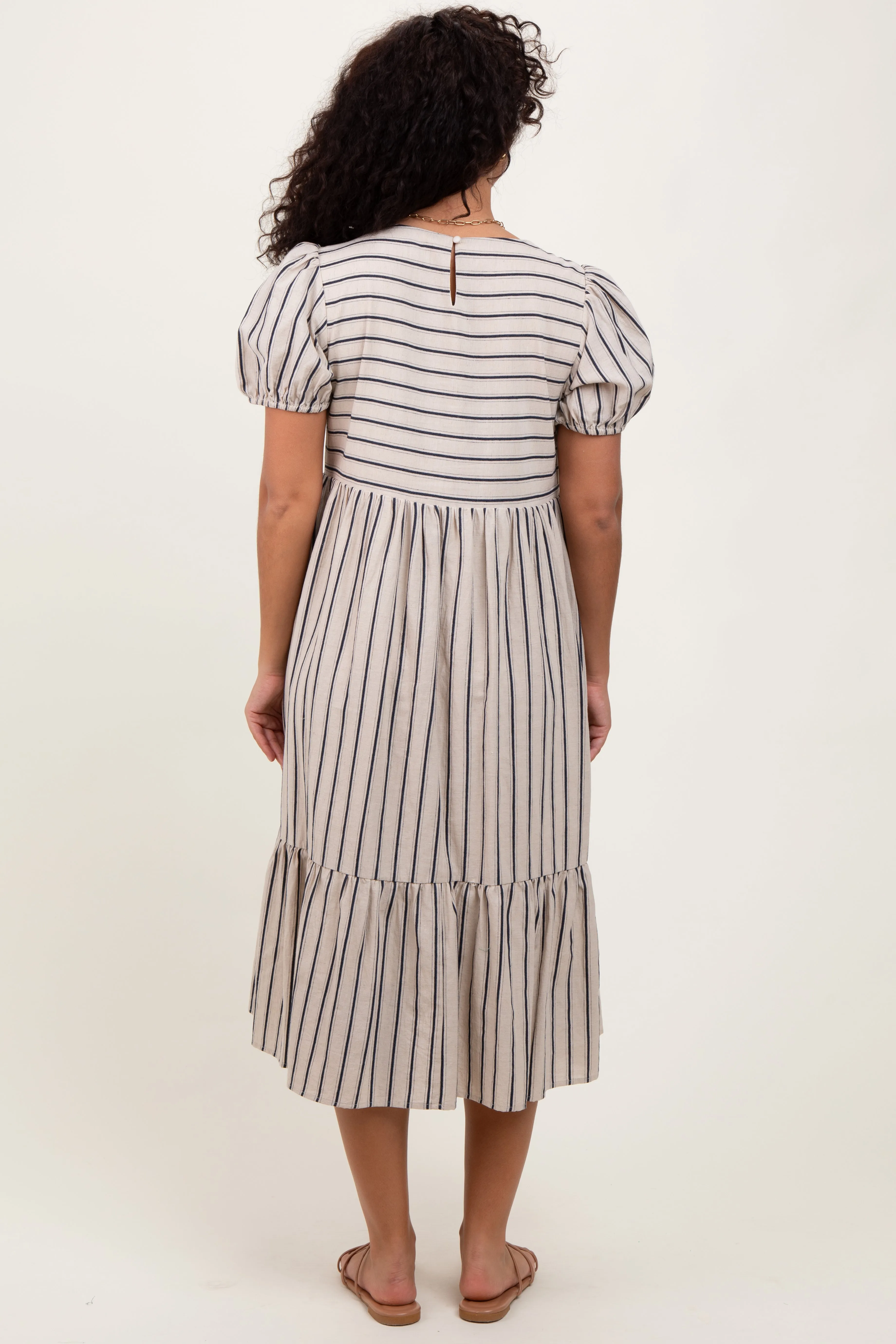 Beige Striped Short Sleeve Midi Dress sold by Pinkblush product image thumbnail 3