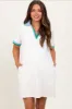 Cream Contrast Trim Maternity Mini Polo Dress sold by Pinkblush