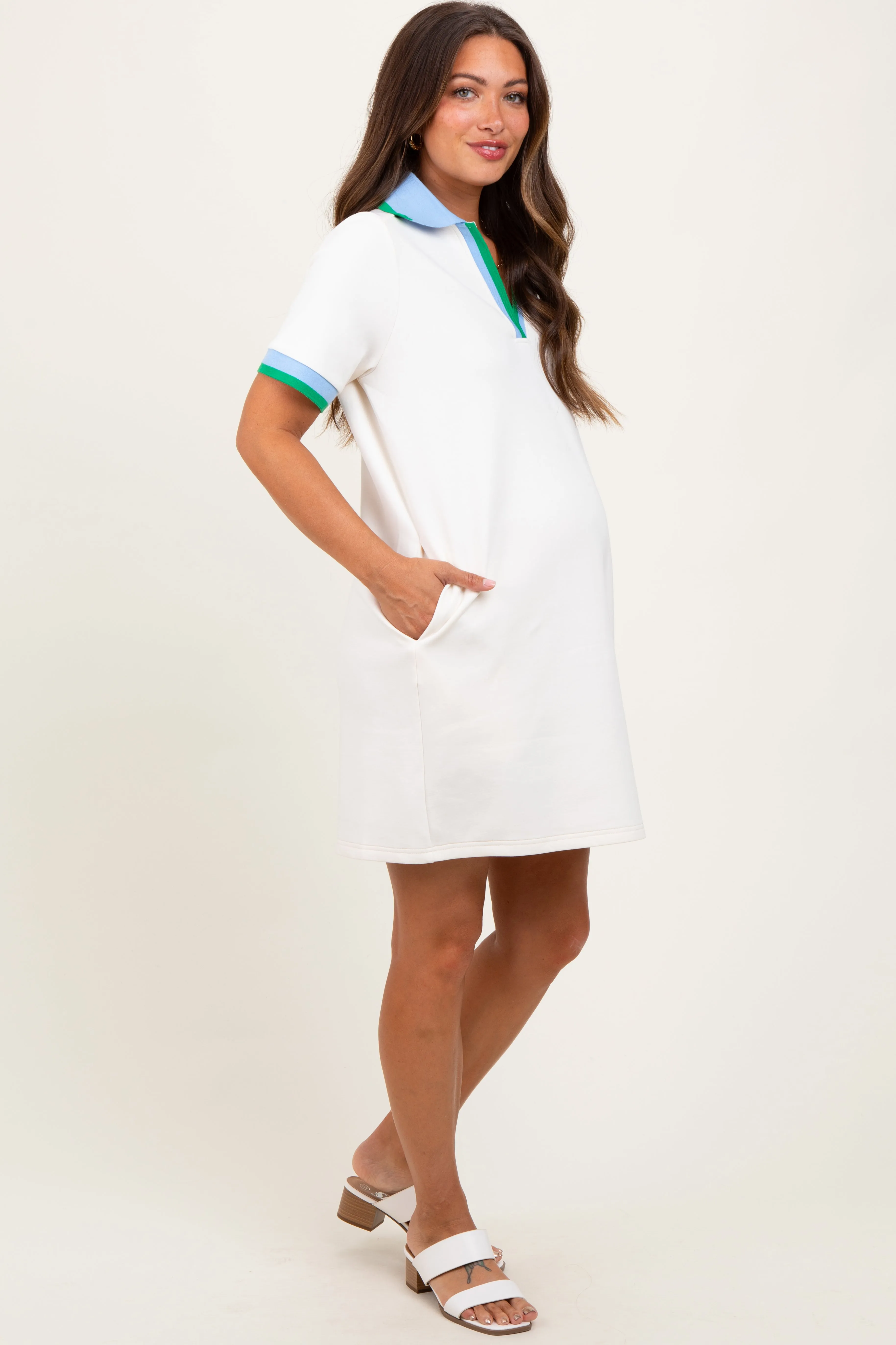 Cream Contrast Trim Maternity Mini Polo Dress sold by Pinkblush product image thumbnail 3