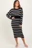 Black/Cream Long Sleeve Crop Top Midi Skirt Set sold by Pinkblush