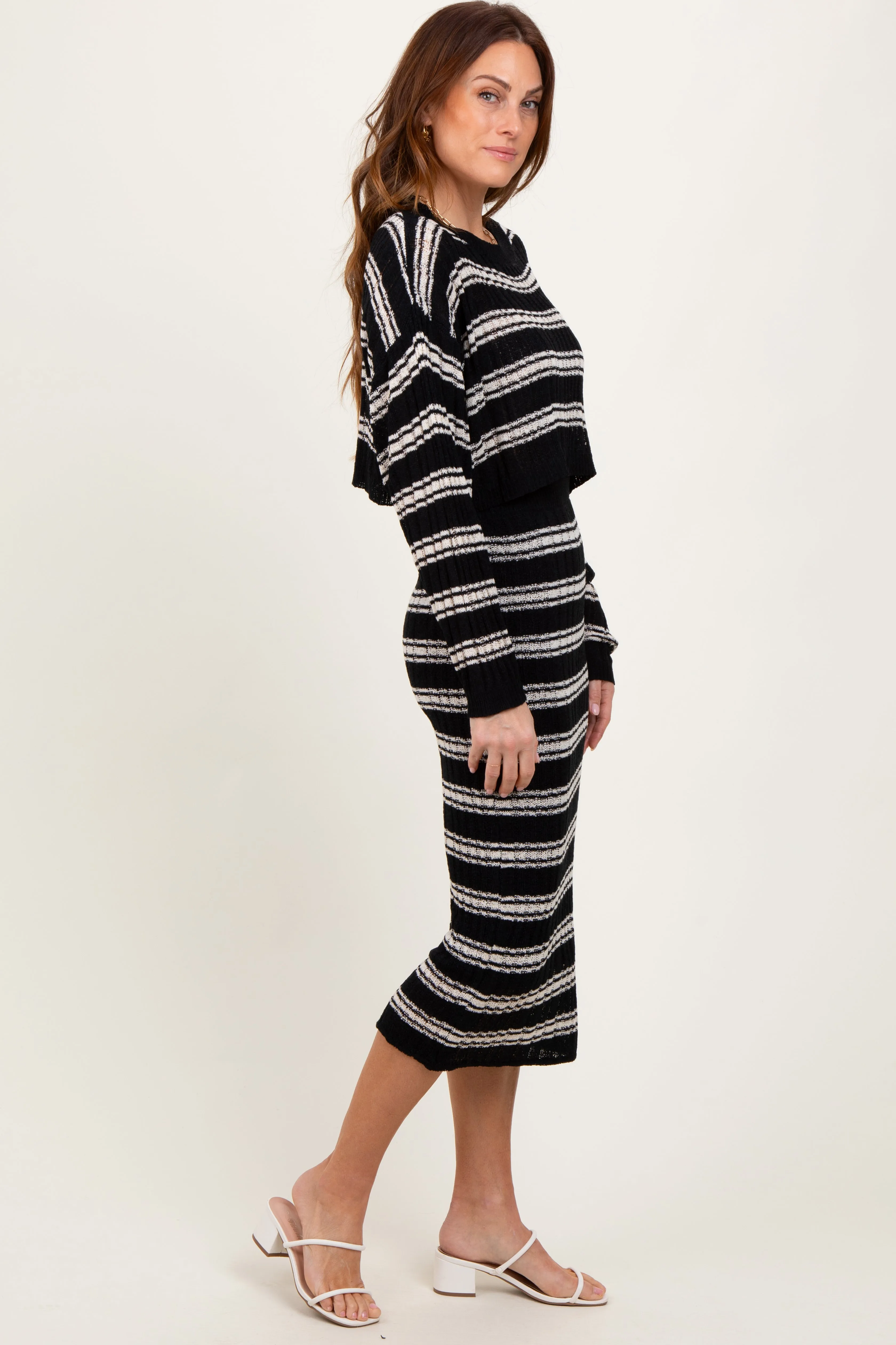 Black/Cream Long Sleeve Crop Top Midi Skirt Set sold by Pinkblush product image thumbnail 3