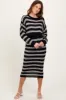 Black/Cream Long Sleeve Crop Top Midi Skirt Set sold by Pinkblush