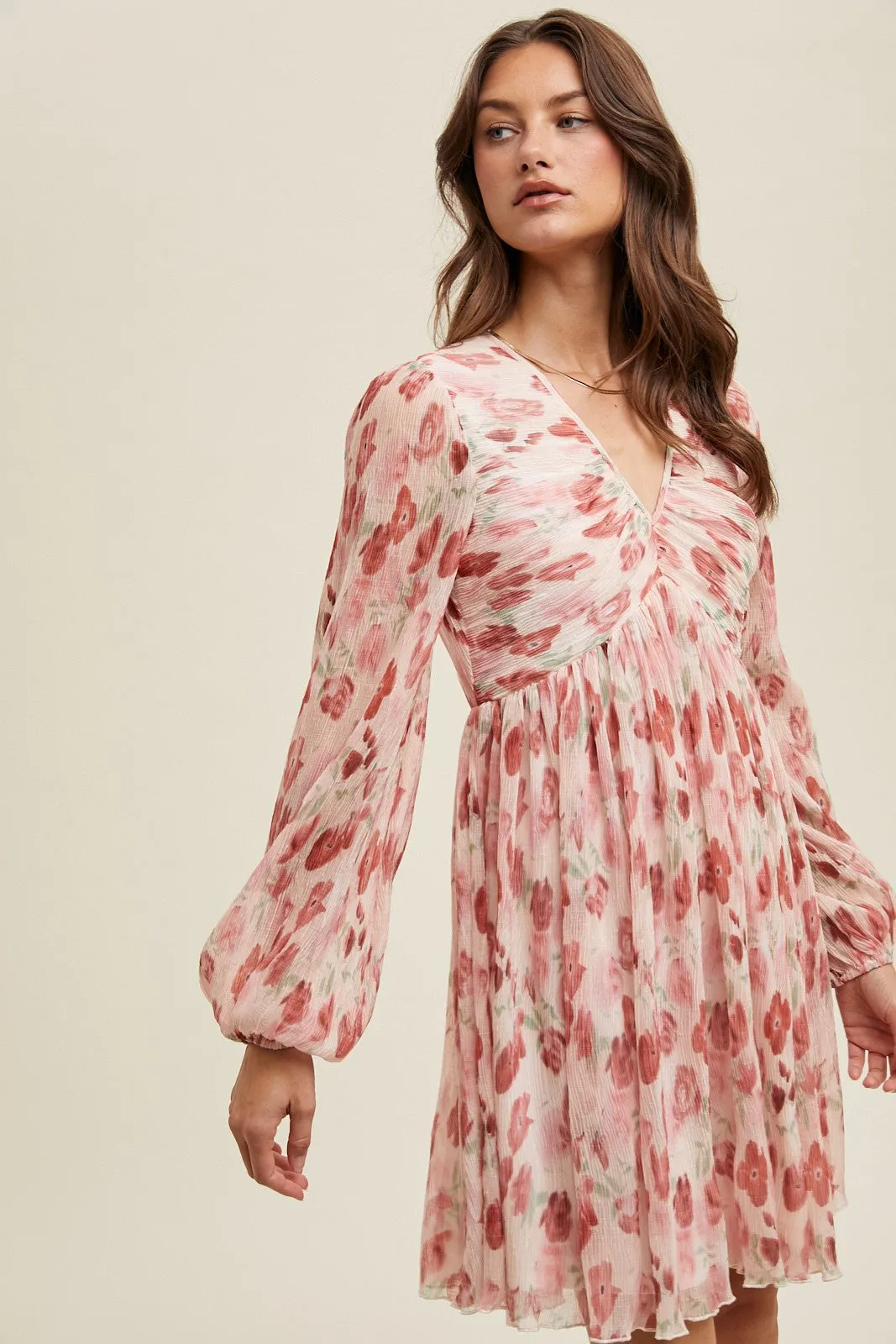 Light Pink Floral Chiffon Plisse Mini Dress sold by Pinkblush product image thumbnail 2