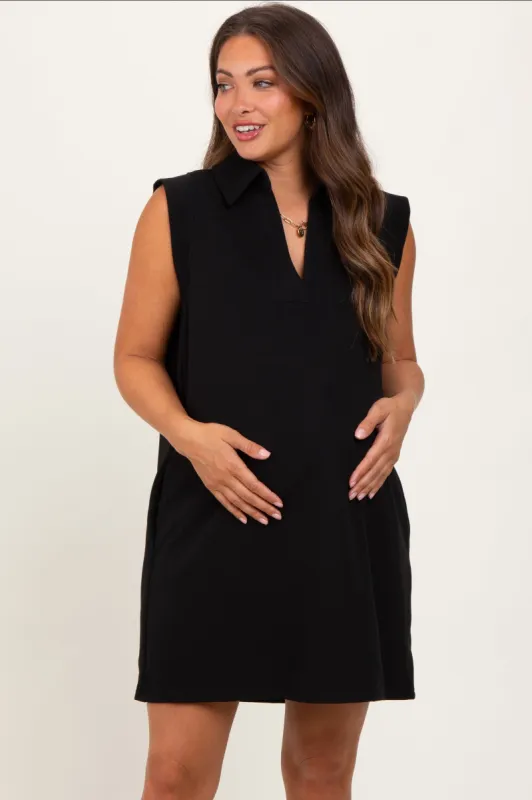 Black Sleeveless Polo Maternity Mini Dress sold by Pinkblush