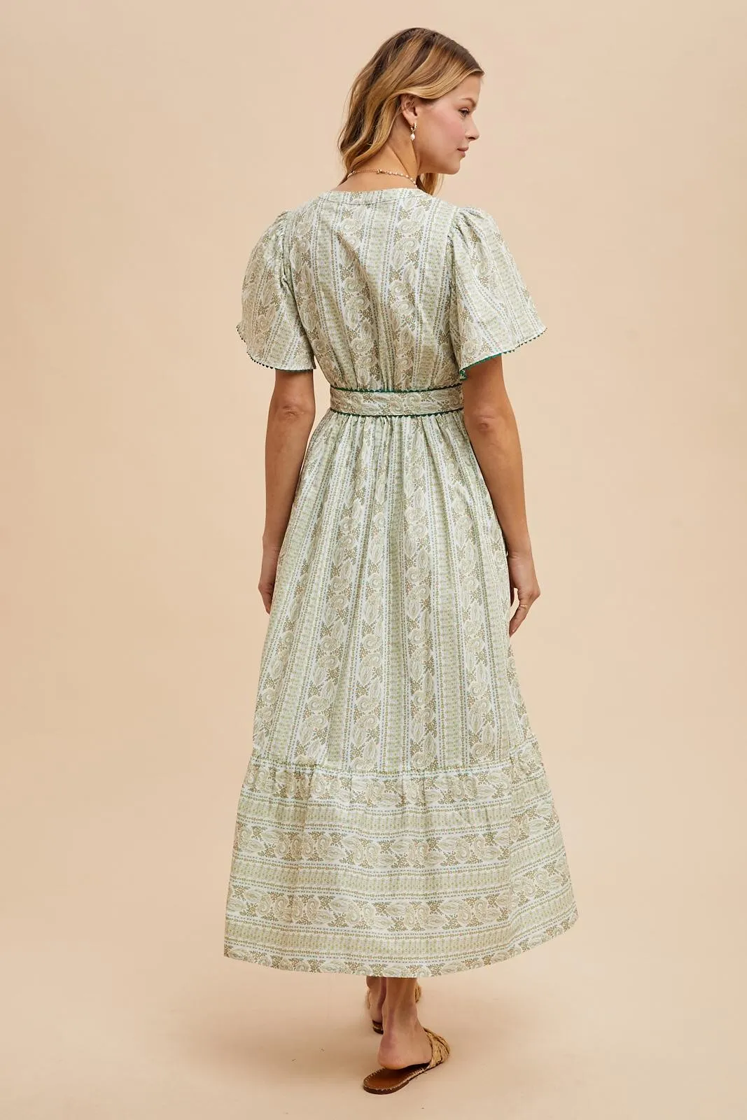 Green Floral Flutter Sleeve Waist Tie Maxi Dress sold by Pinkblush product image thumbnail 4