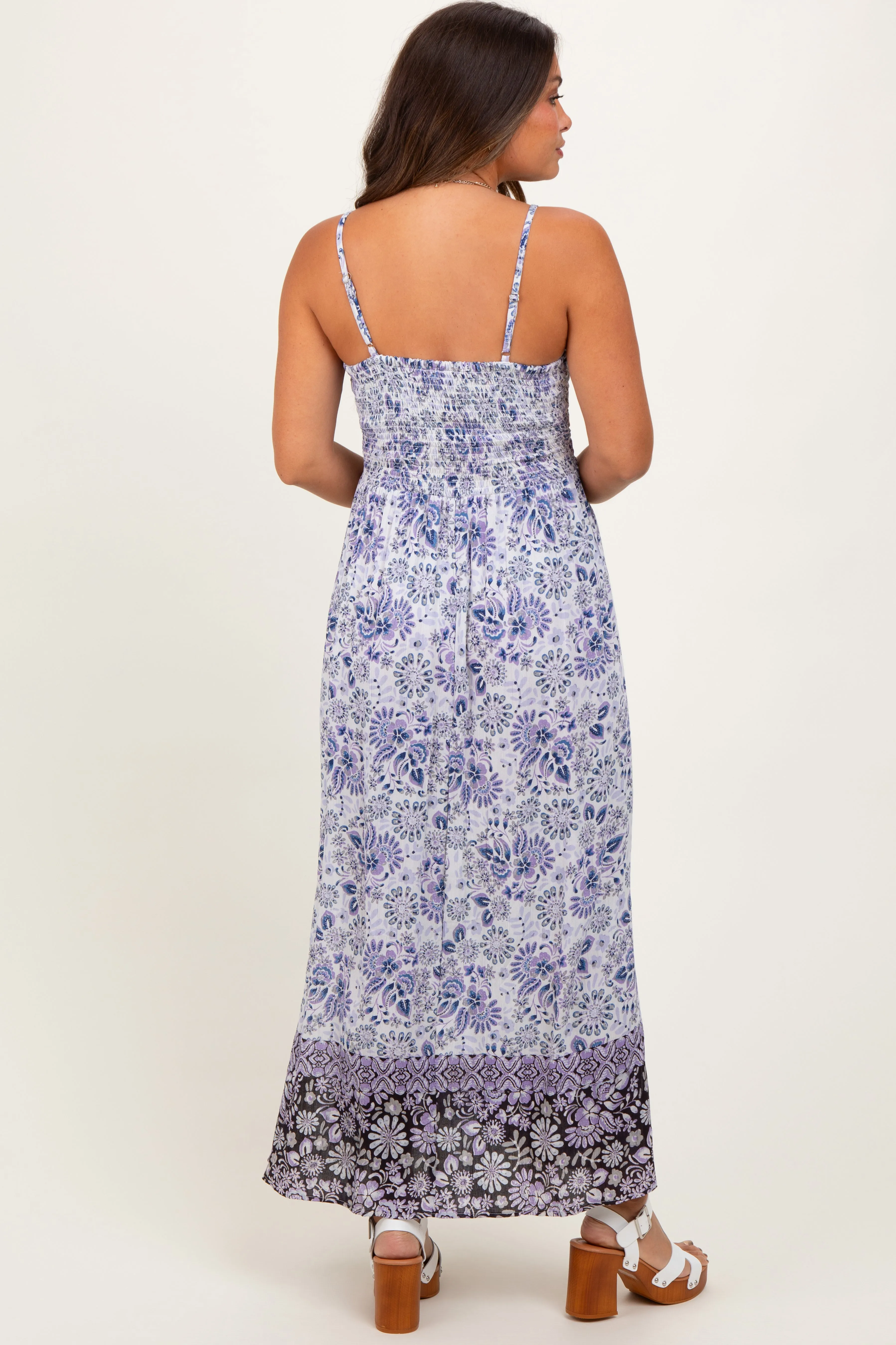 Blue Floral Front Cutout Side Slit Maternity Maxi Dress sold by Pinkblush product image thumbnail 4