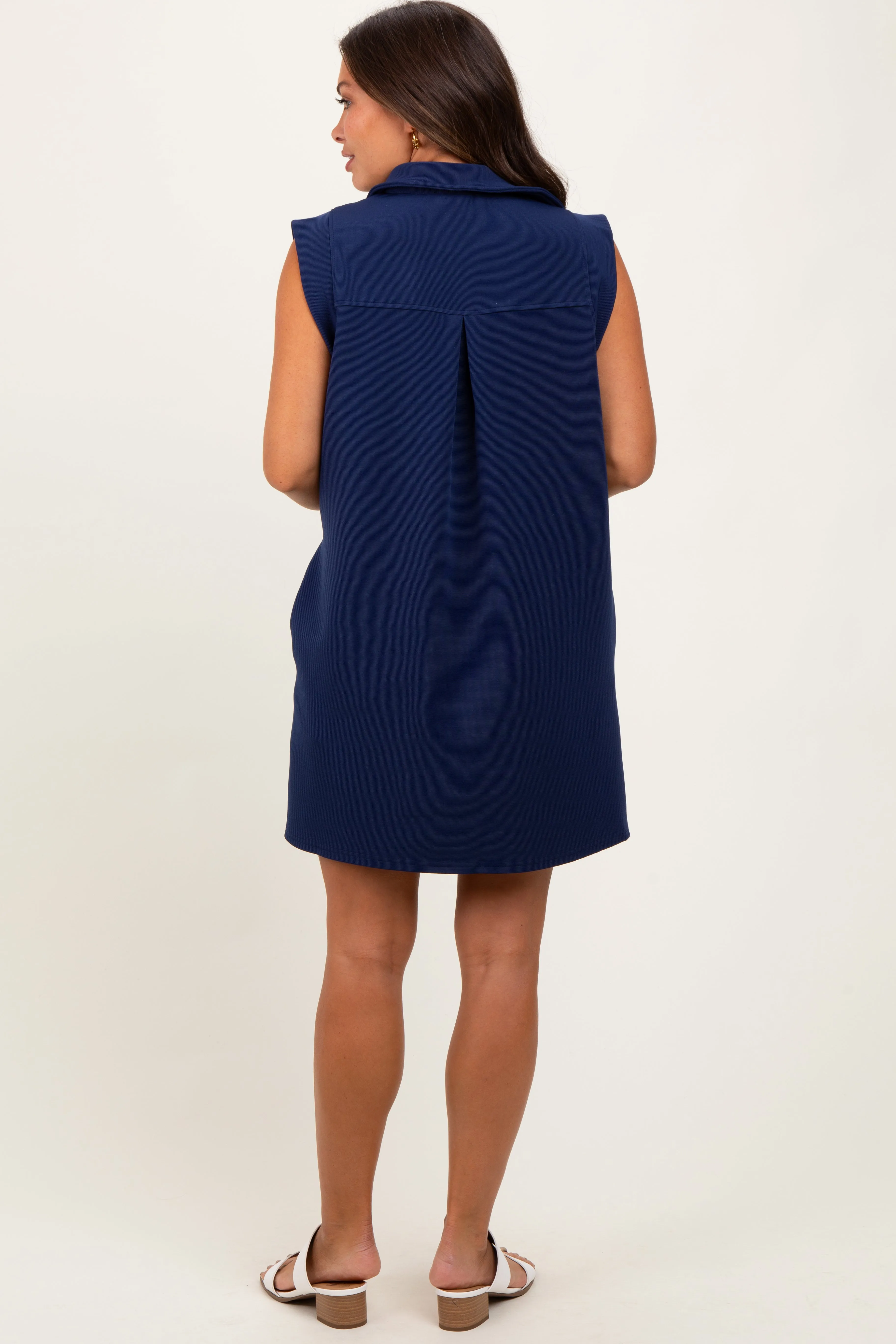 Navy Sleeveless Polo Maternity Mini Dress sold by Pinkblush product image thumbnail 4