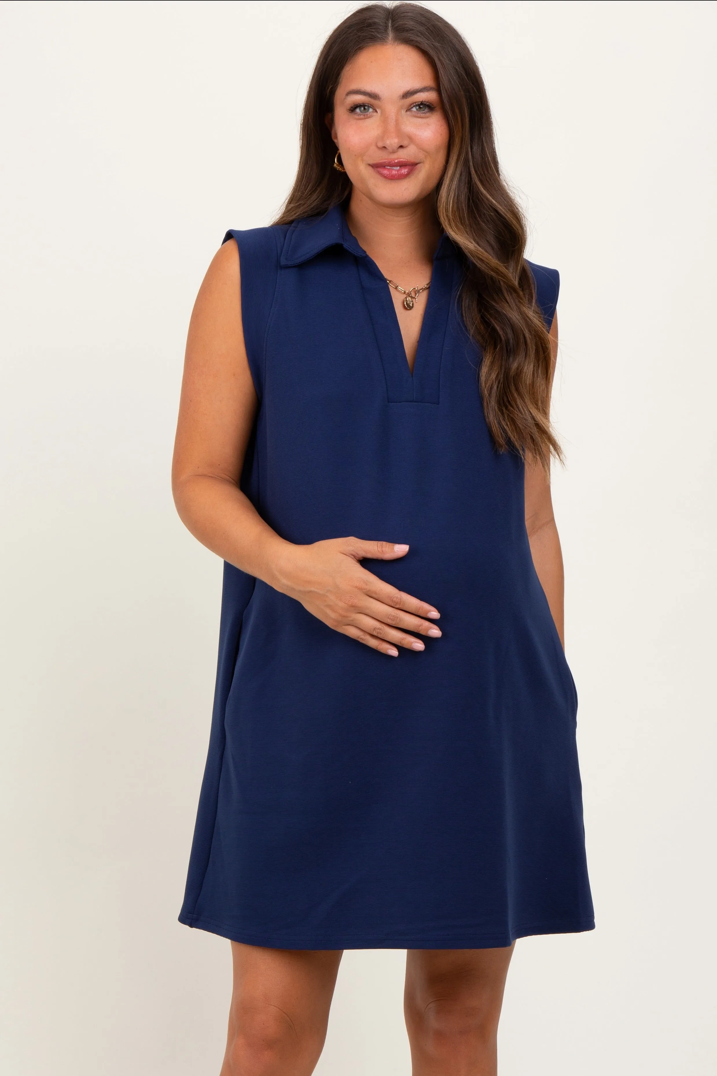Navy Sleeveless Polo Maternity Mini Dress sold by Pinkblush product image thumbnail 2