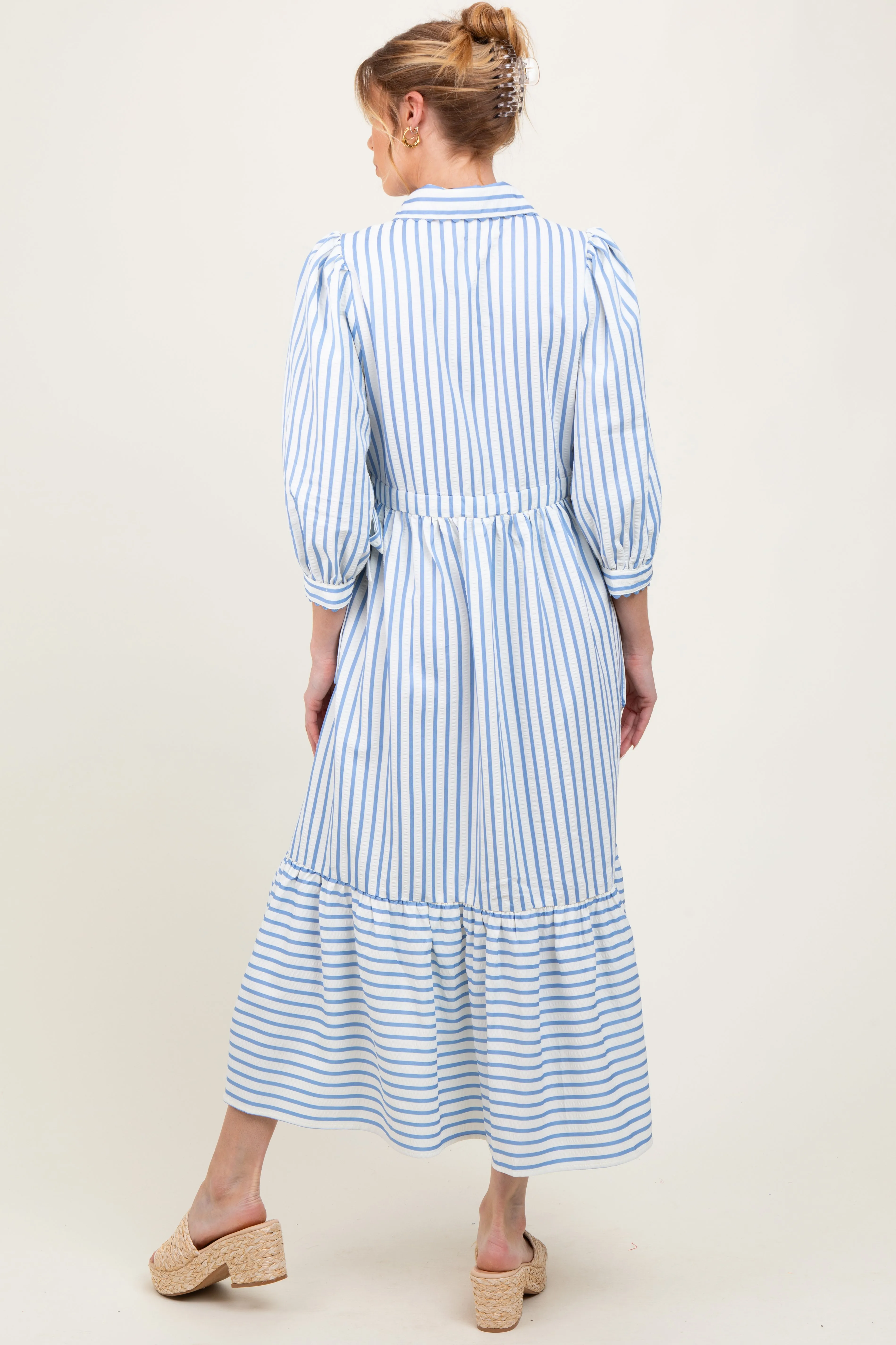 Blue Striped Collar Maternity Maxi Dress sold by Pinkblush product image thumbnail 3