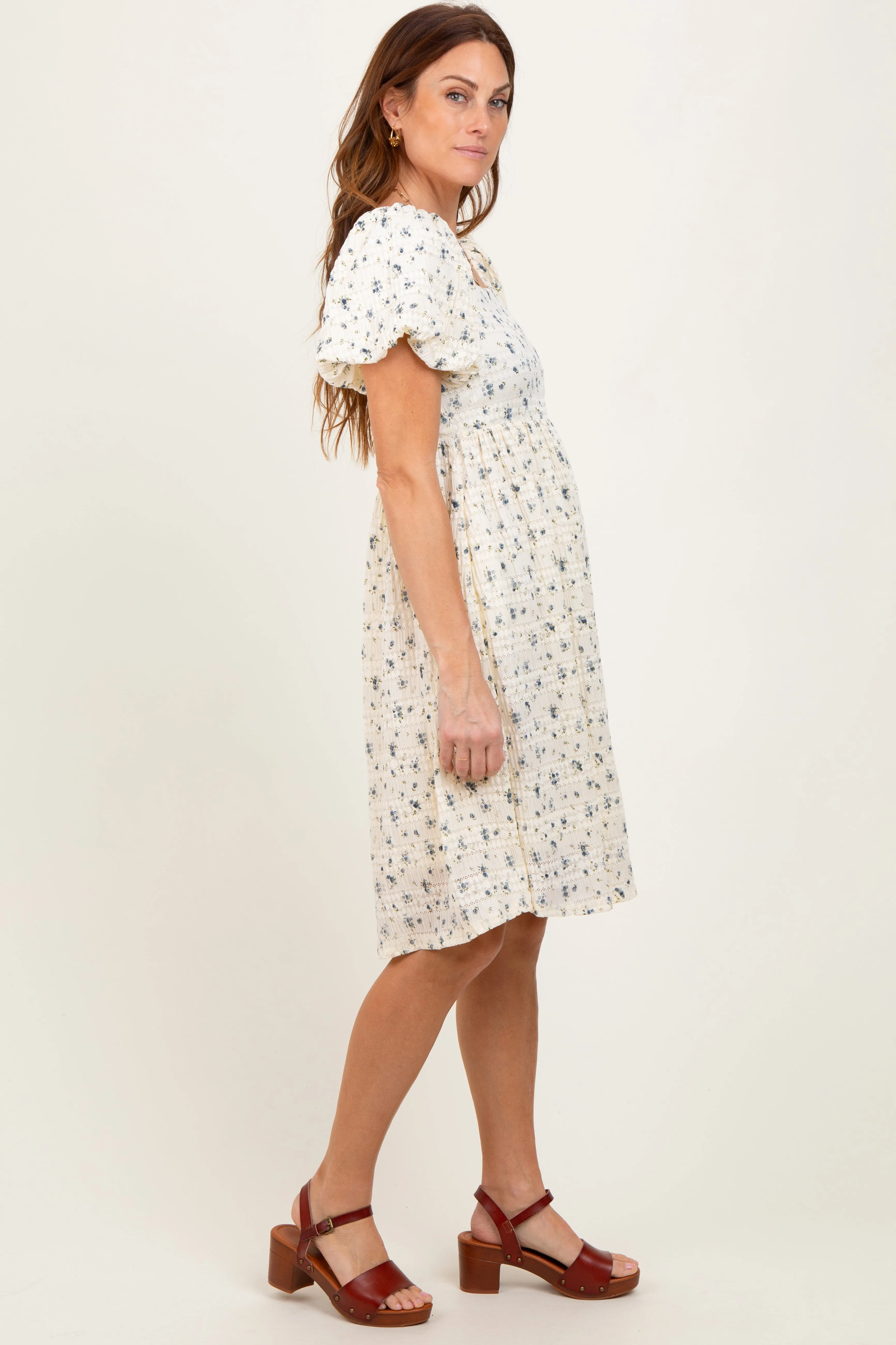 Cream Textured Knit Square Neck Midi Dress sold by Pinkblush product image thumbnail 3