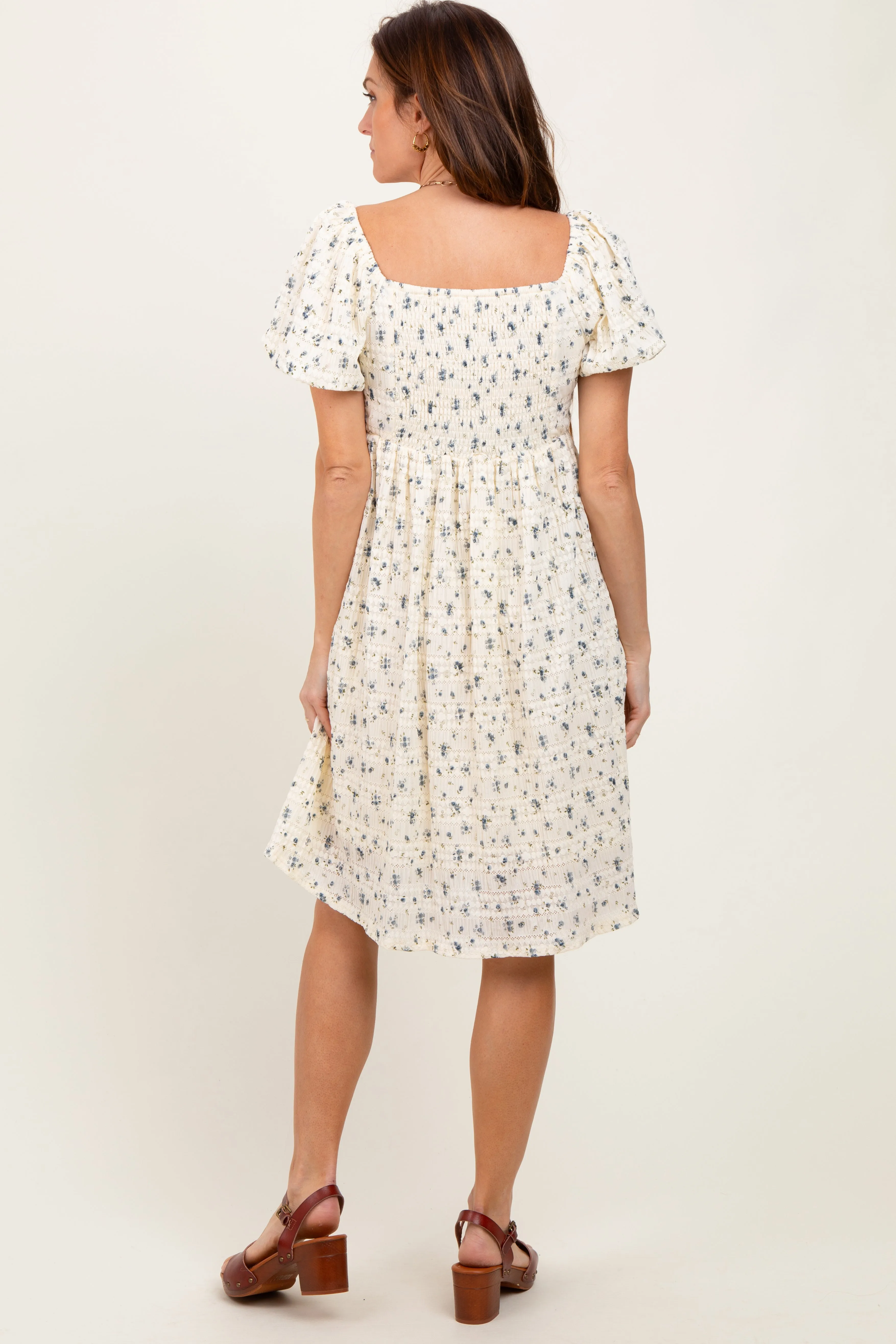 Cream Textured Knit Square Neck Midi Dress sold by Pinkblush product image thumbnail 4