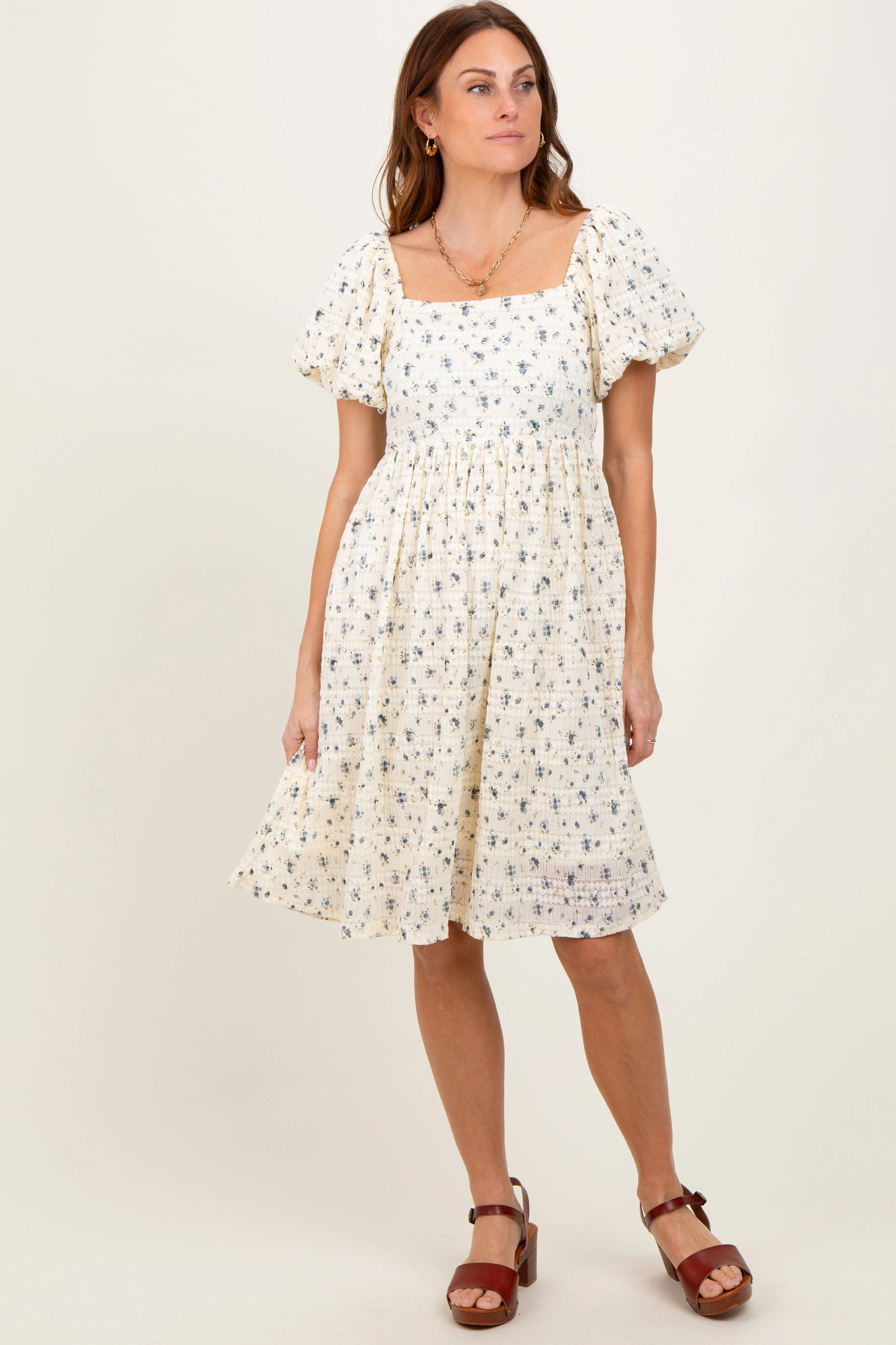 Cream Textured Knit Square Neck Midi Dress sold by Pinkblush