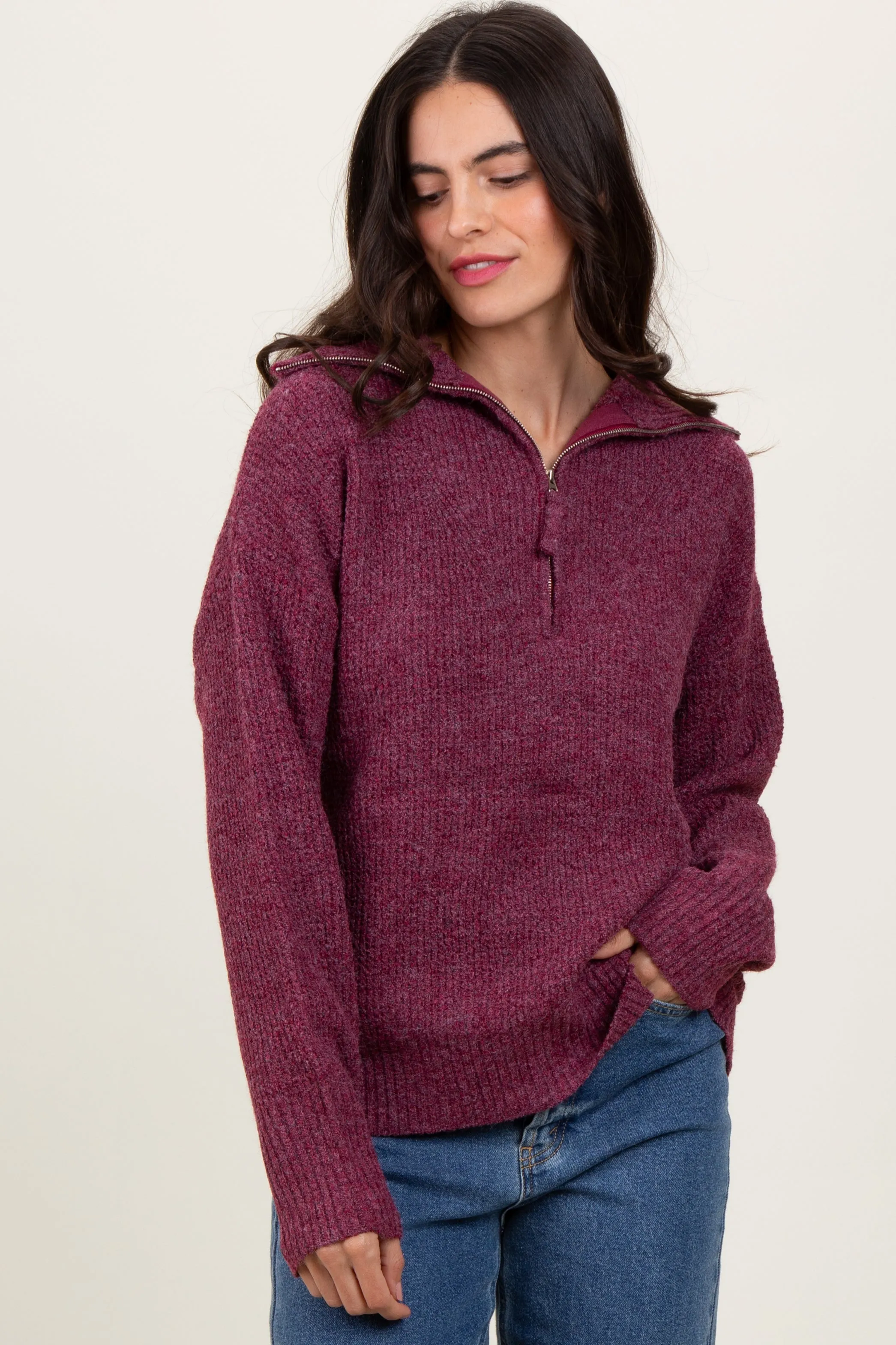 Burgundy Half Zip Pullover Sweater sold by Pinkblush product image thumbnail 2