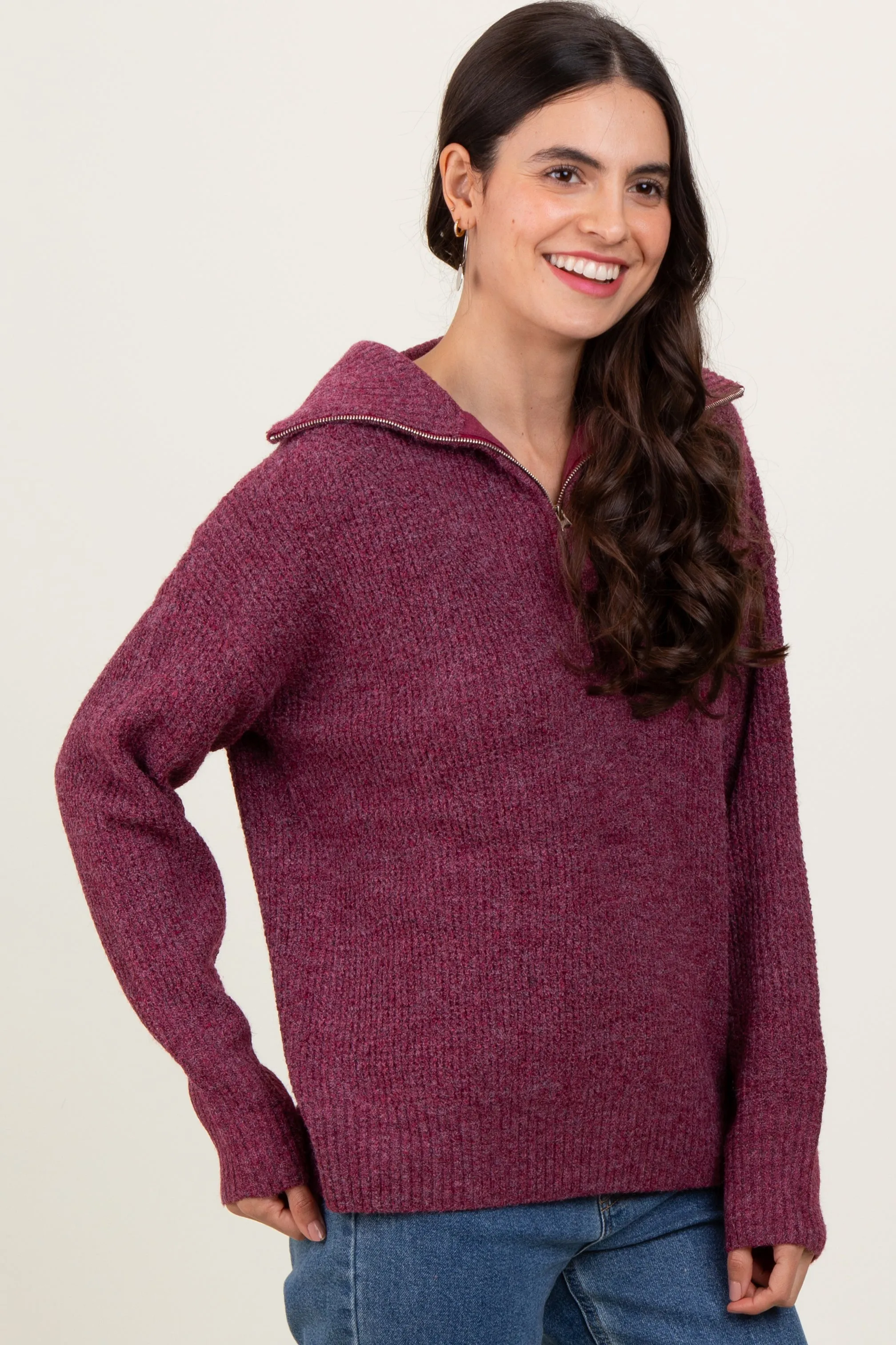 Burgundy Half Zip Pullover Sweater sold by Pinkblush product image thumbnail 3