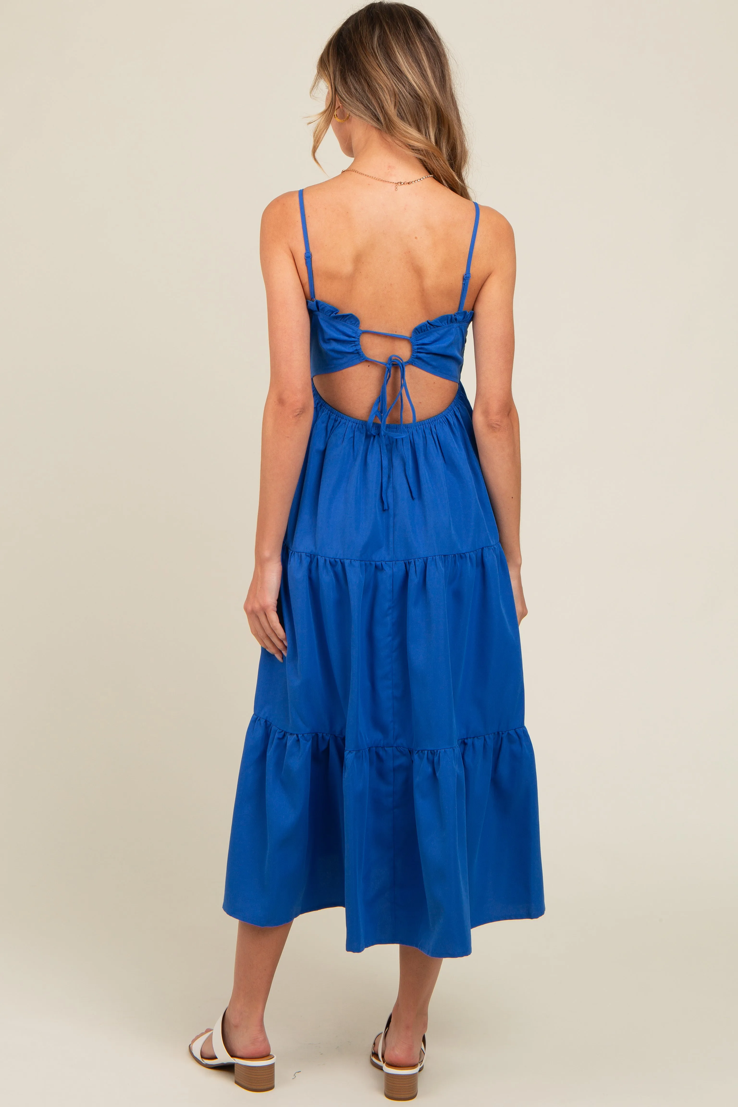 Royal Blue Smocked Cut-Out Back Tiered Midi Dress sold by Pinkblush product image thumbnail 4