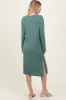 Olive Ribbed Knit Long Sleeve Side Slit Midi Dress sold by Pinkblush