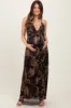 Dark Brown Floral Deep V-Neck Back Cutout Maternity Maxi Dress sold by Pinkblush