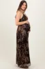 Dark Brown Floral Deep V-Neck Back Cutout Maternity Maxi Dress sold by Pinkblush