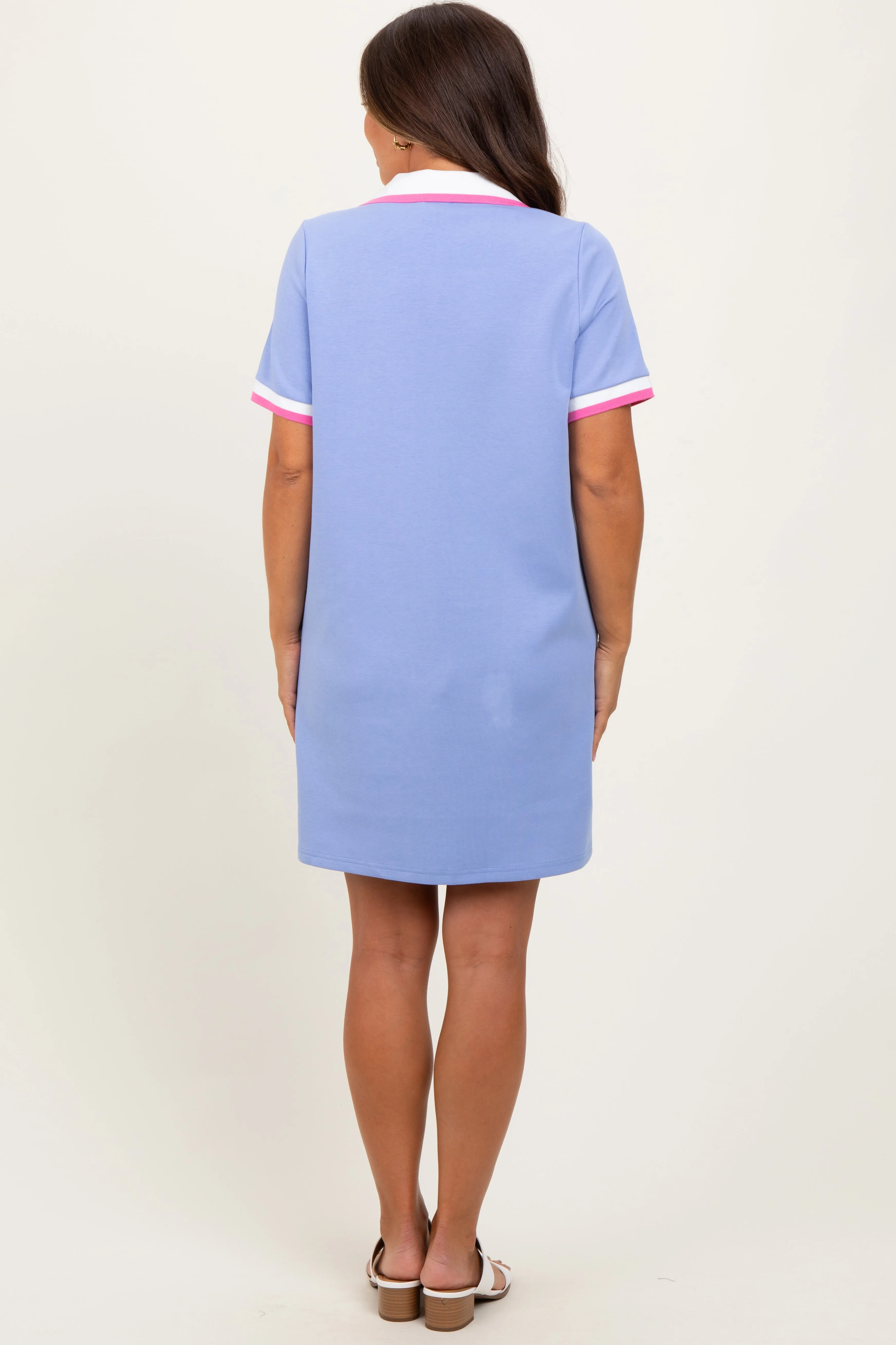 Blue Contrast Trim Maternity Mini Polo Dress sold by Pinkblush product image thumbnail 4