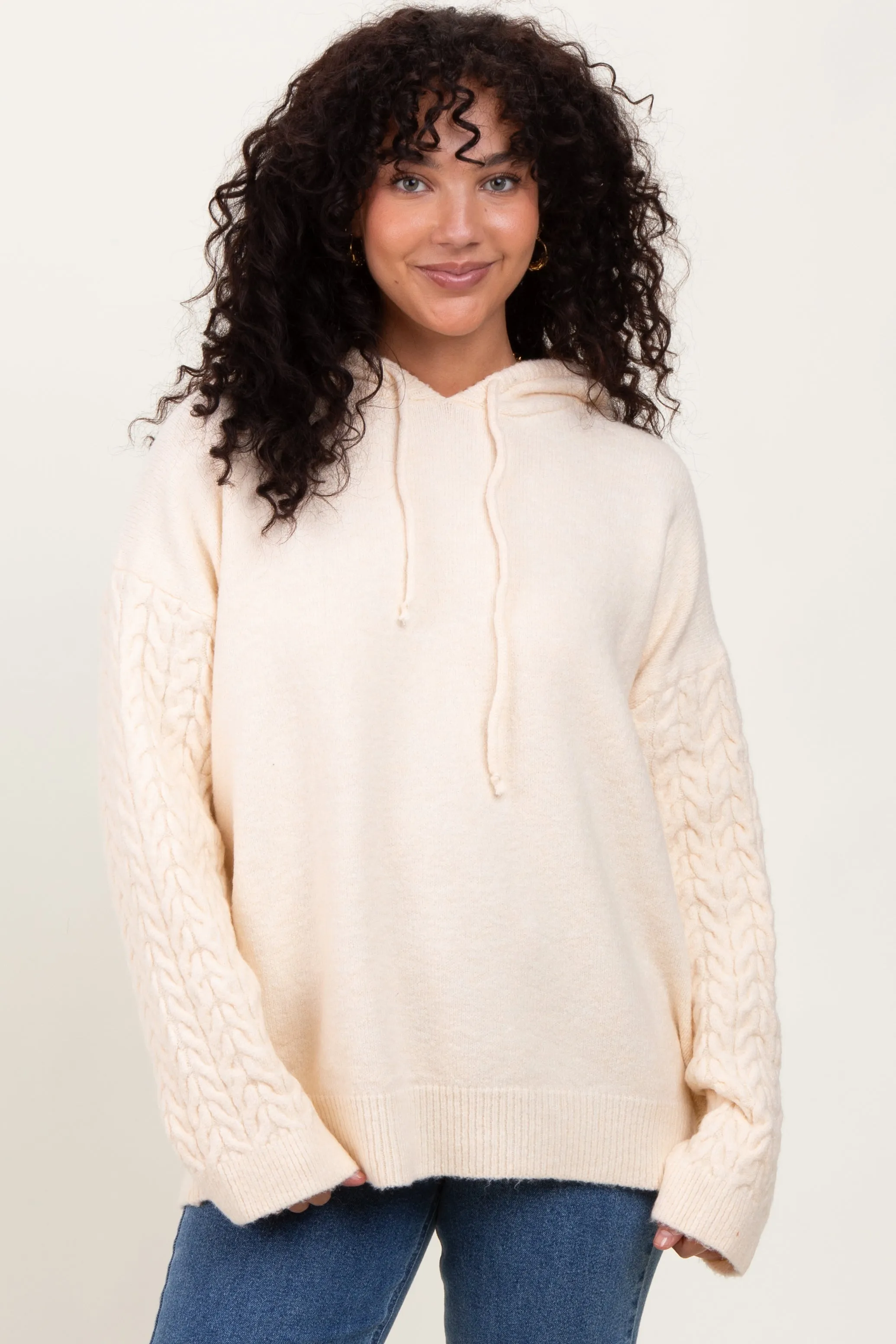 Cream Pullover Knit Hoodie sold by Pinkblush product image thumbnail 2