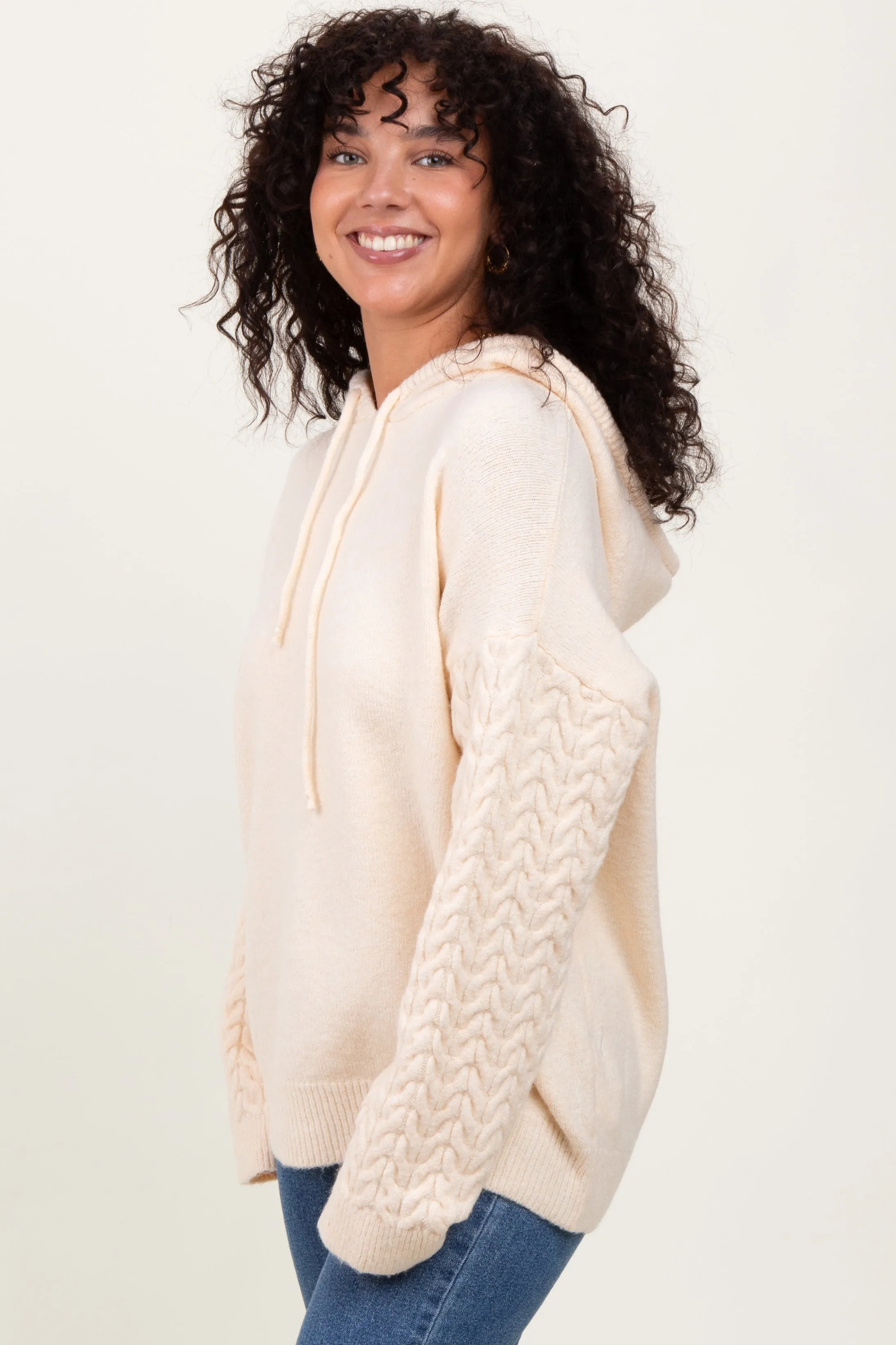 Cream Pullover Knit Hoodie sold by Pinkblush product image thumbnail 3