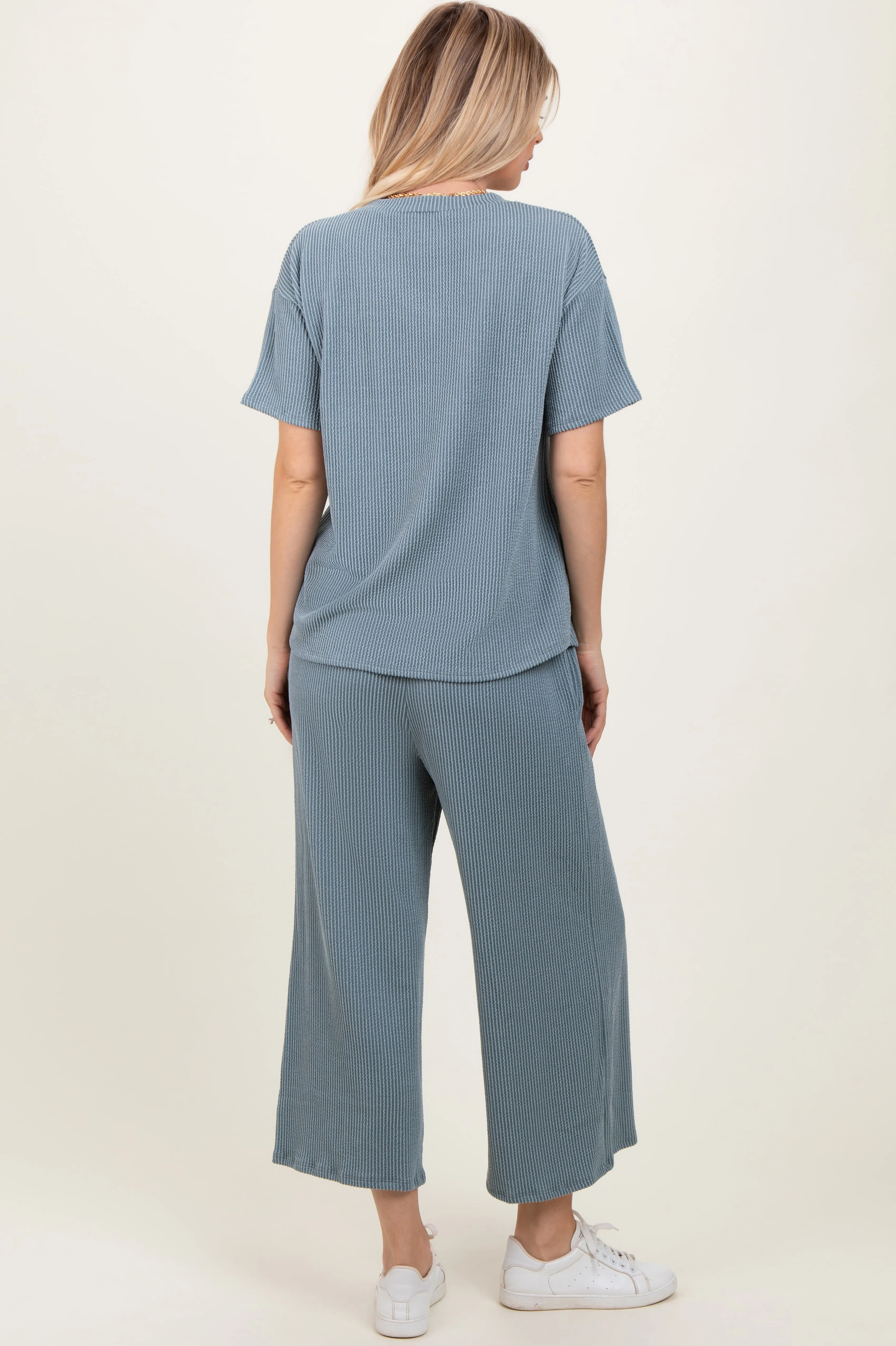 Dark Teal Ribbed Short Sleeve Top Pajama Set sold by Pinkblush product image thumbnail 3