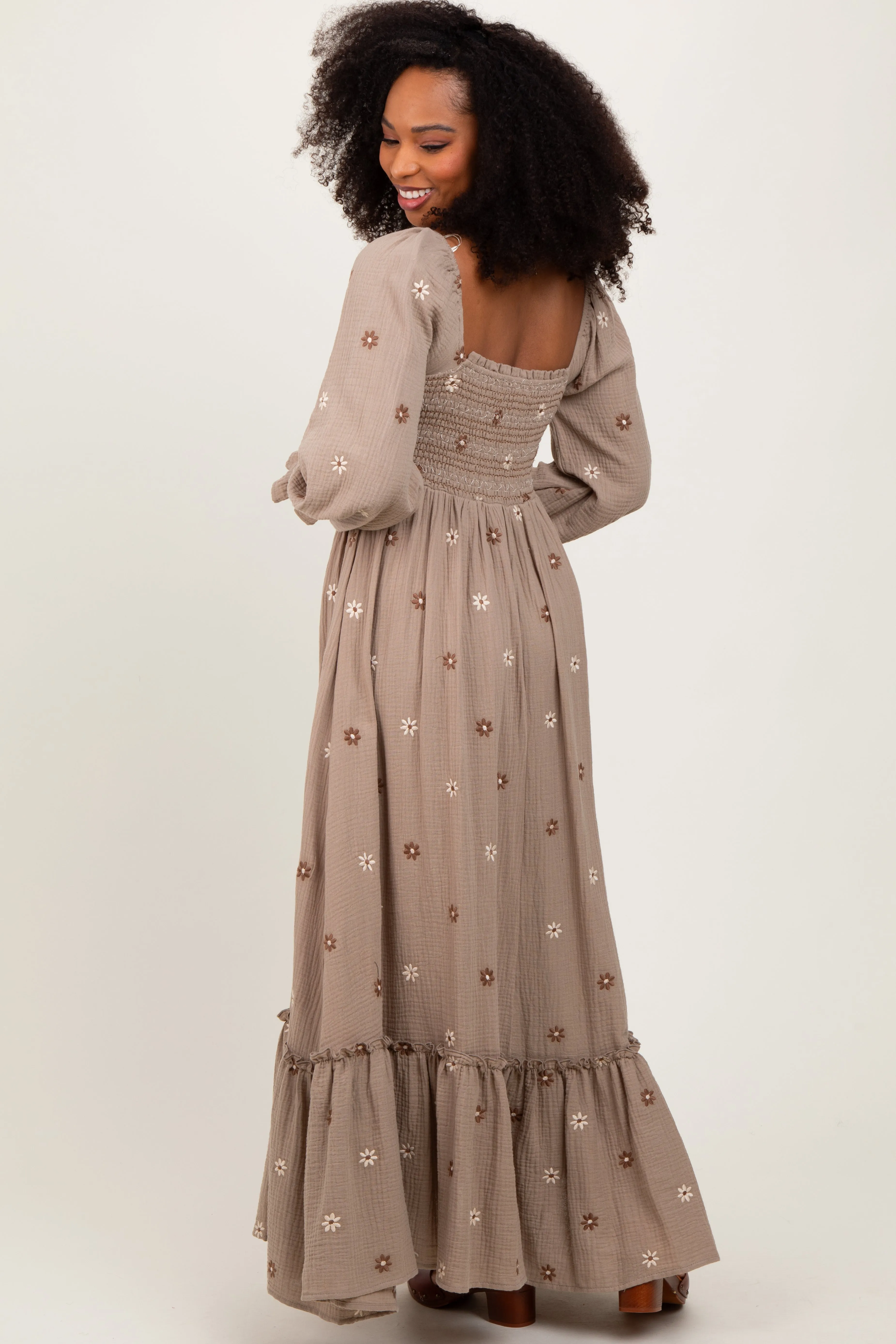 Grey Taupe Long Sleeve Floral Accent Dress sold by Pinkblush product image thumbnail 3