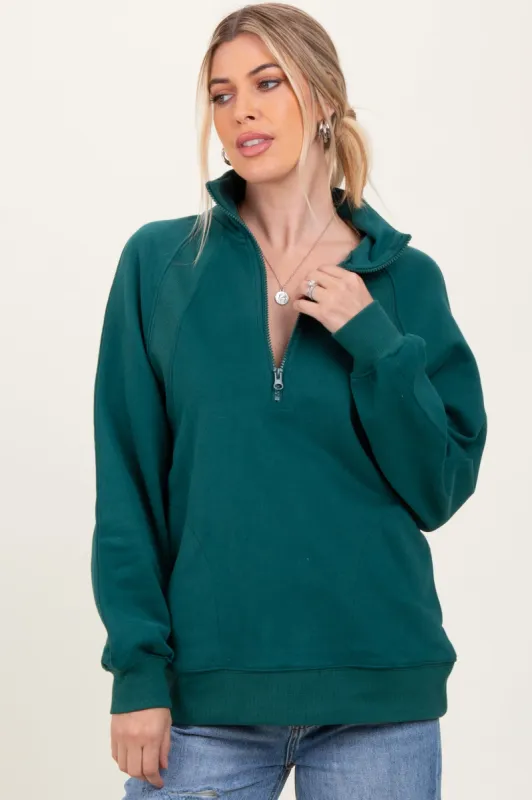 Forest Green Half Zip Contrast Rib Sweatshirt Top sold by Pinkblush