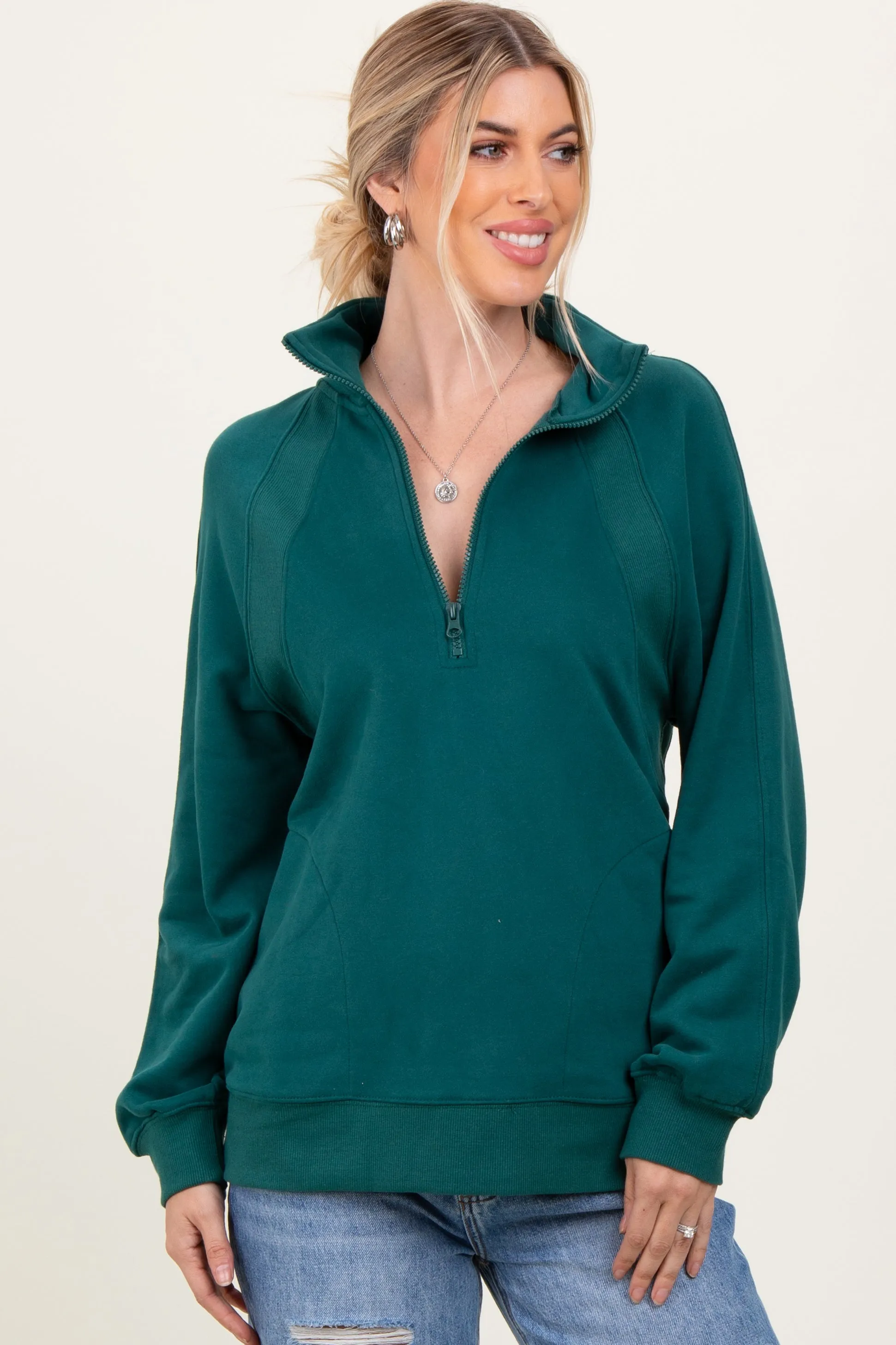 Forest Green Half Zip Contrast Rib Sweatshirt Top sold by Pinkblush product image thumbnail 2