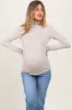 Cream Brushed Knit Basic Turtleneck Maternity Top sold by Pinkblush