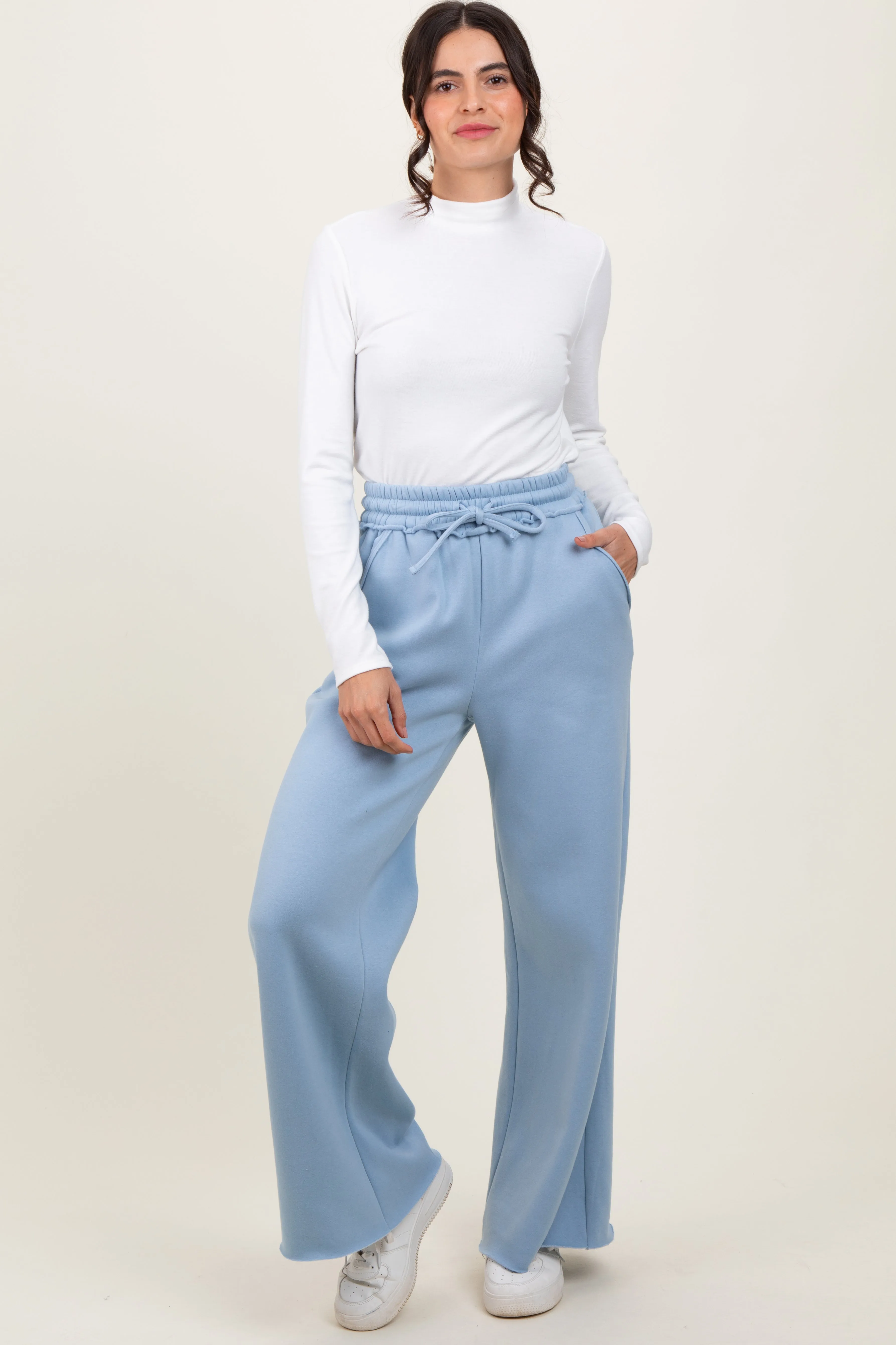 Light Blue Exposed Seam Wide Leg Sweatpants sold by Pinkblush product image thumbnail 2