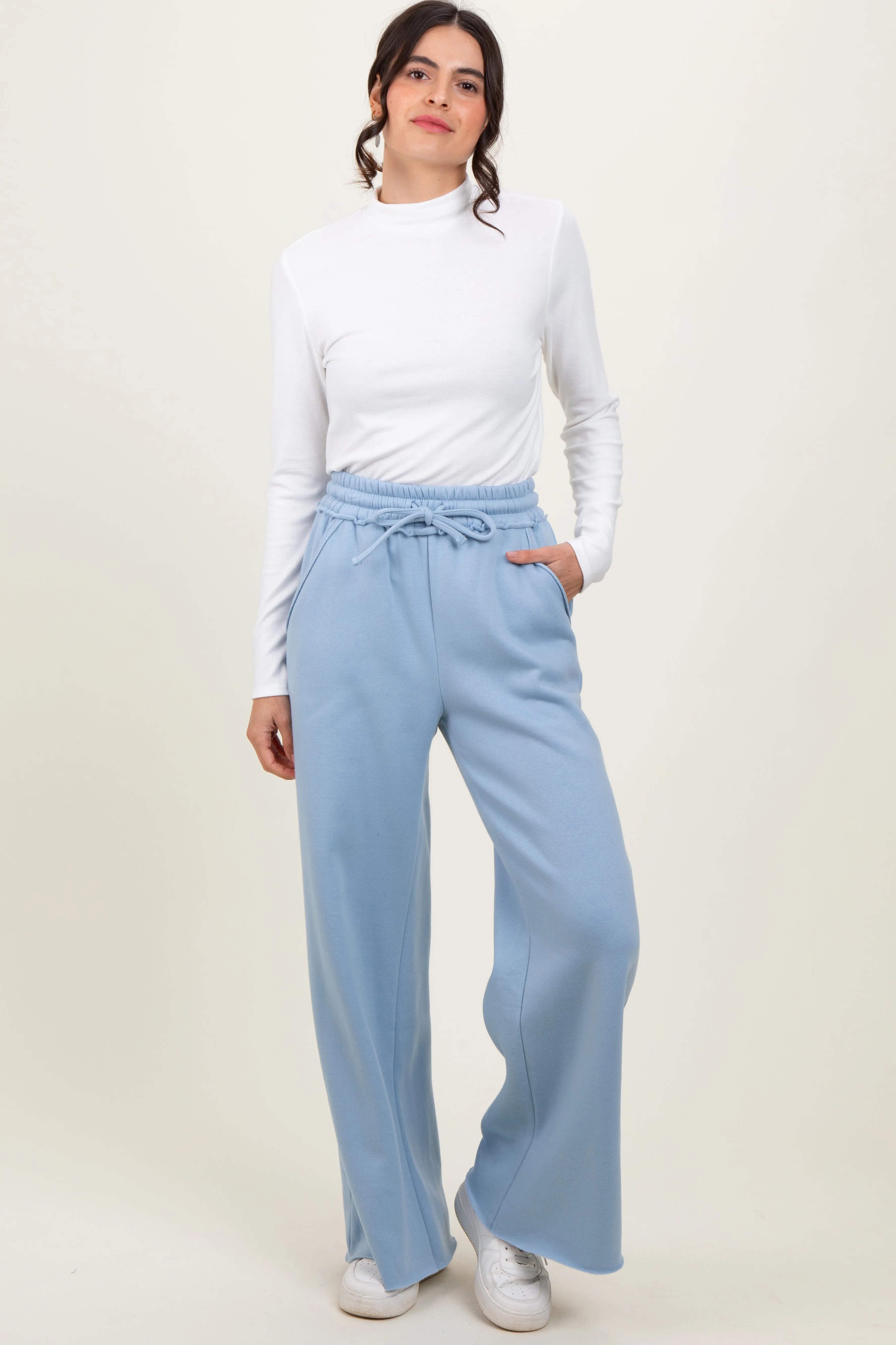 Light Blue Exposed Seam Wide Leg Sweatpants sold by Pinkblush