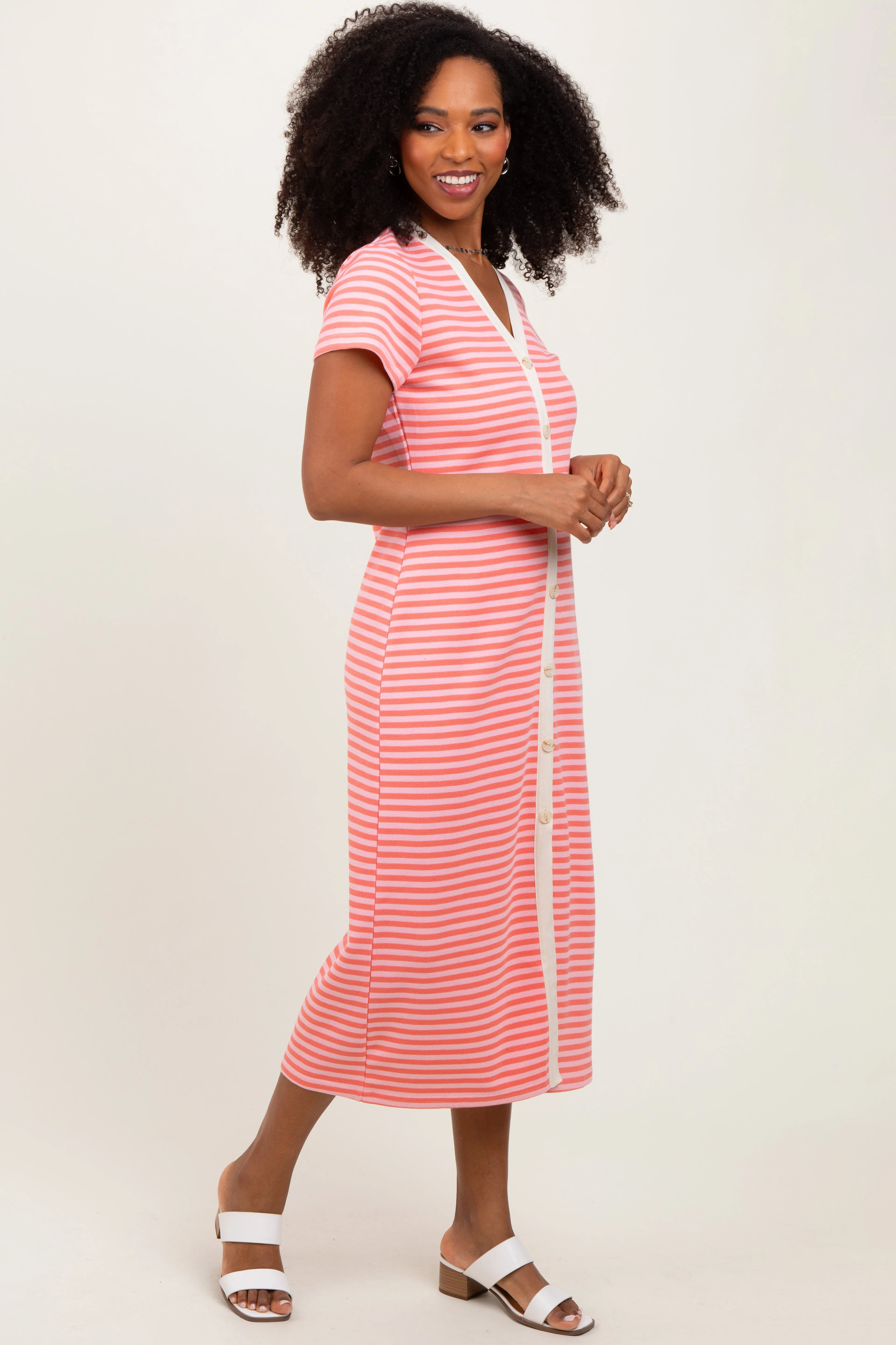 Pink Striped Button Down Midi Dress sold by Pinkblush product image thumbnail 3