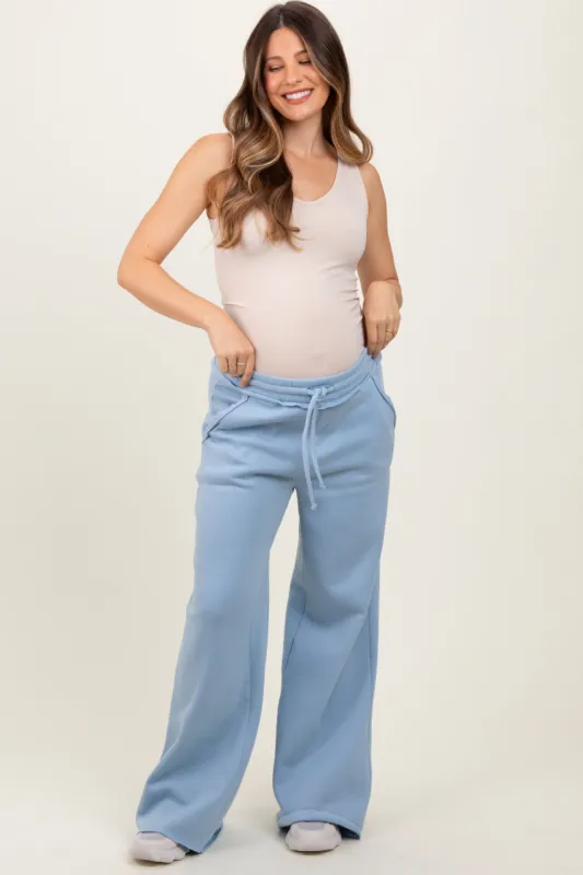 Light Blue Exposed Seam Wide Leg Maternity Sweatpants sold by Pinkblush