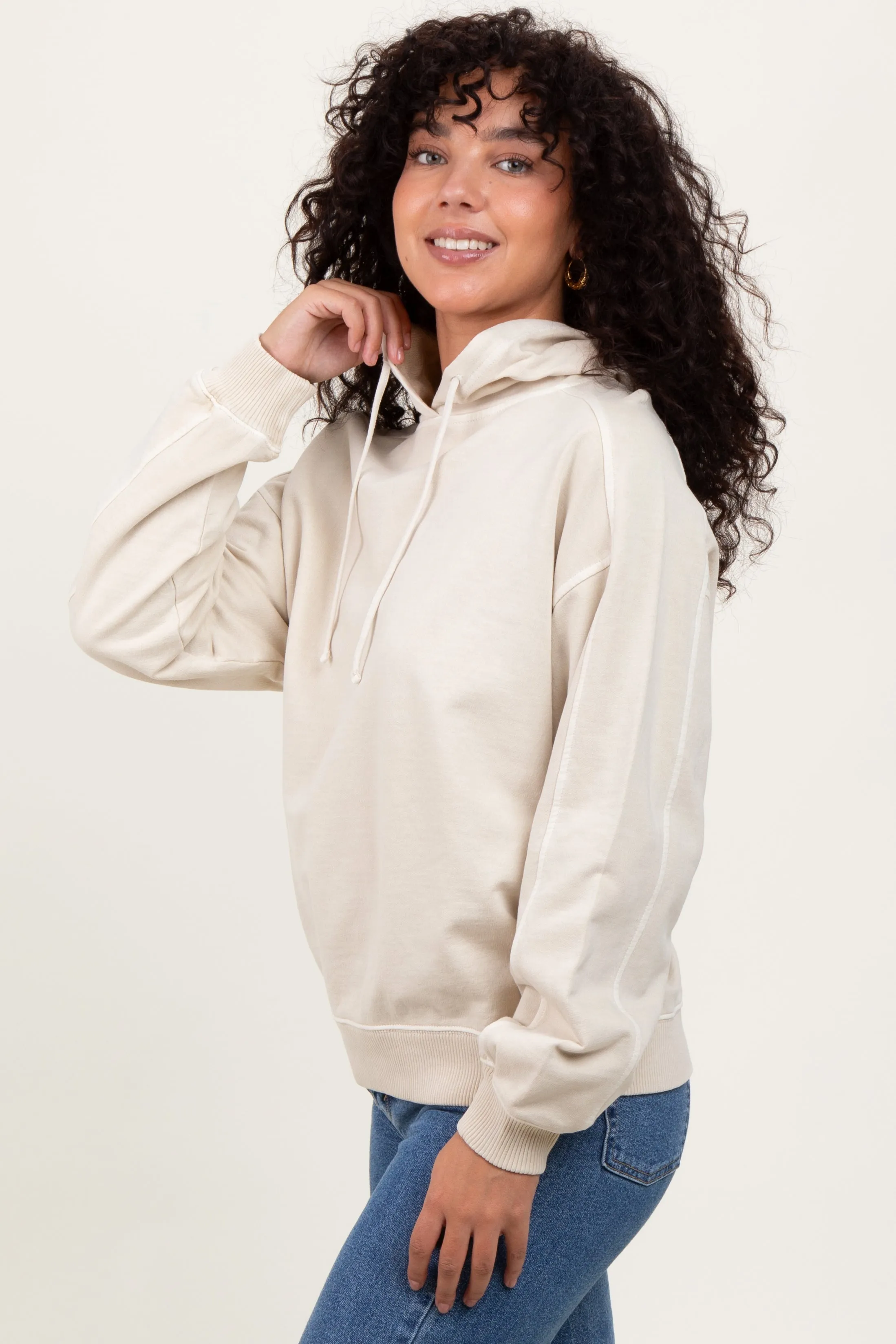 Cream French Terry Hooded Sweatshirt sold by Pinkblush product image thumbnail 3