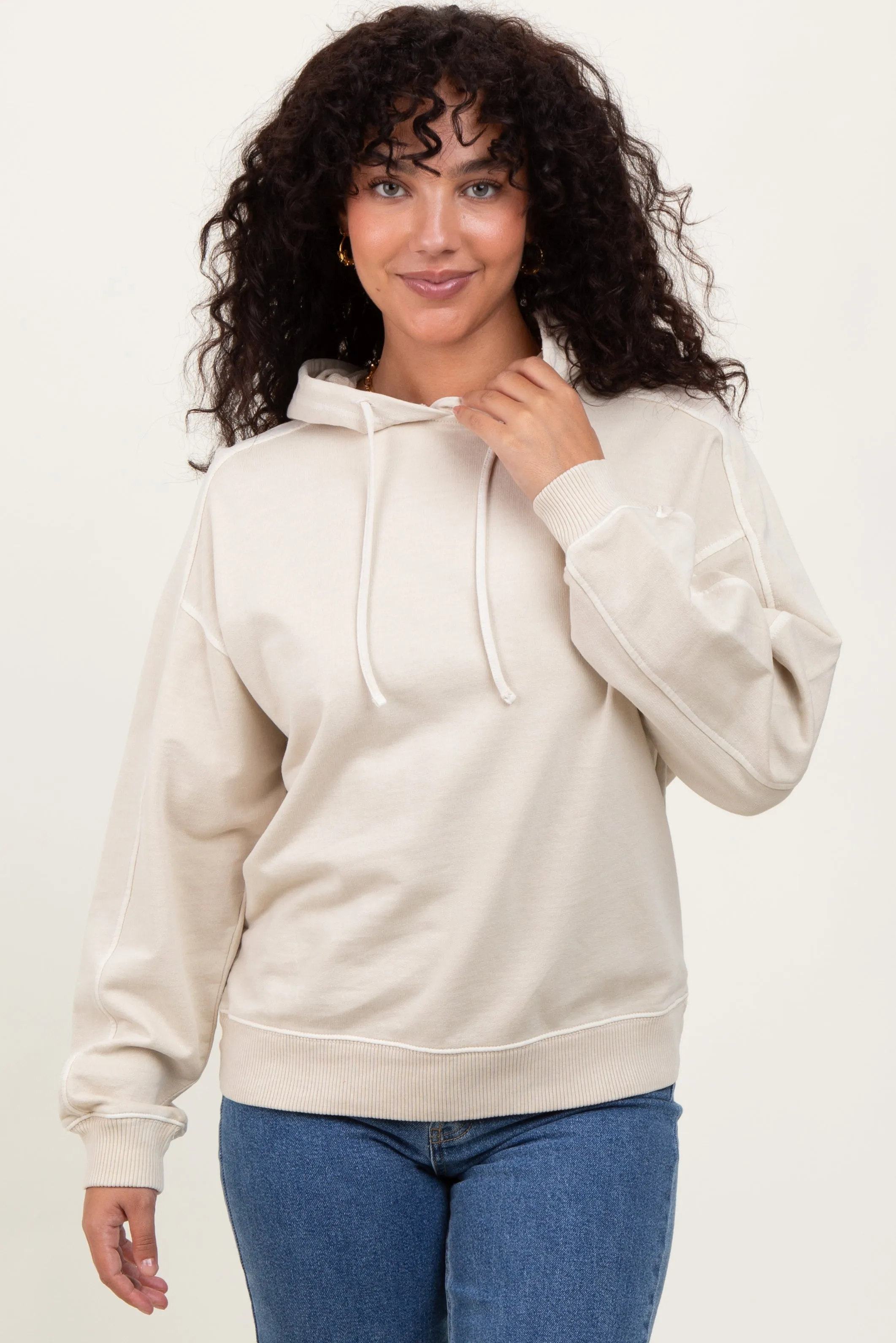 Cream French Terry Hooded Sweatshirt sold by Pinkblush product image thumbnail 2